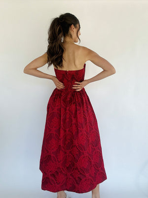 Ruby Strapless Midi Dress - Red