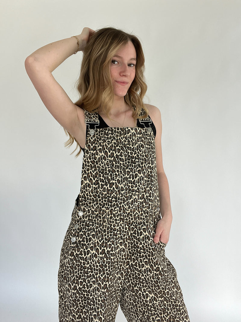 Last Time Leopard Barrel Overalls