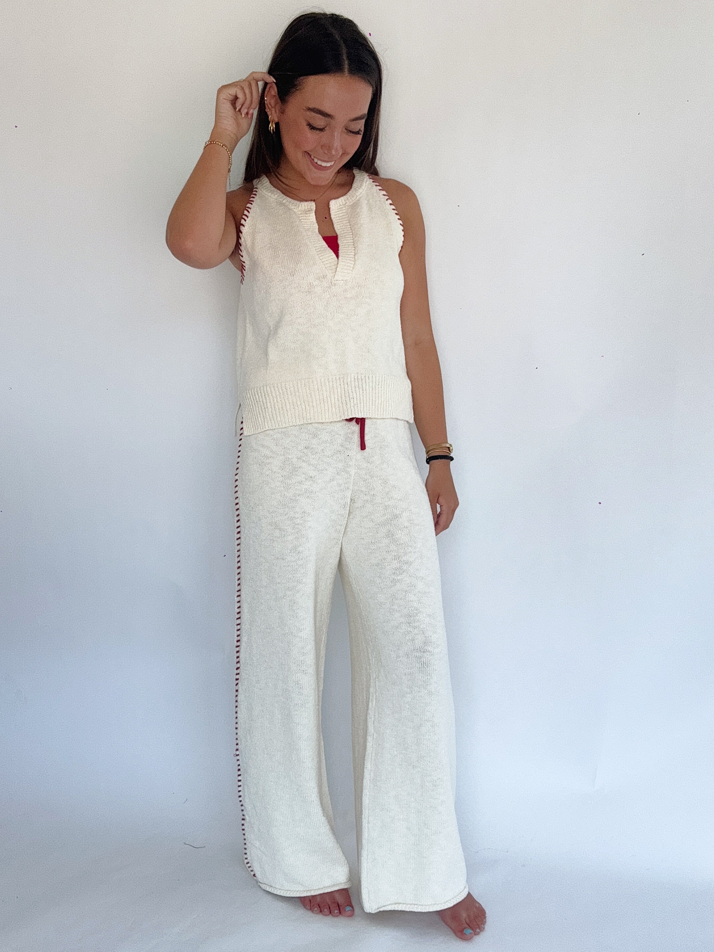 Adaline Stitched Knit Pants Front Set