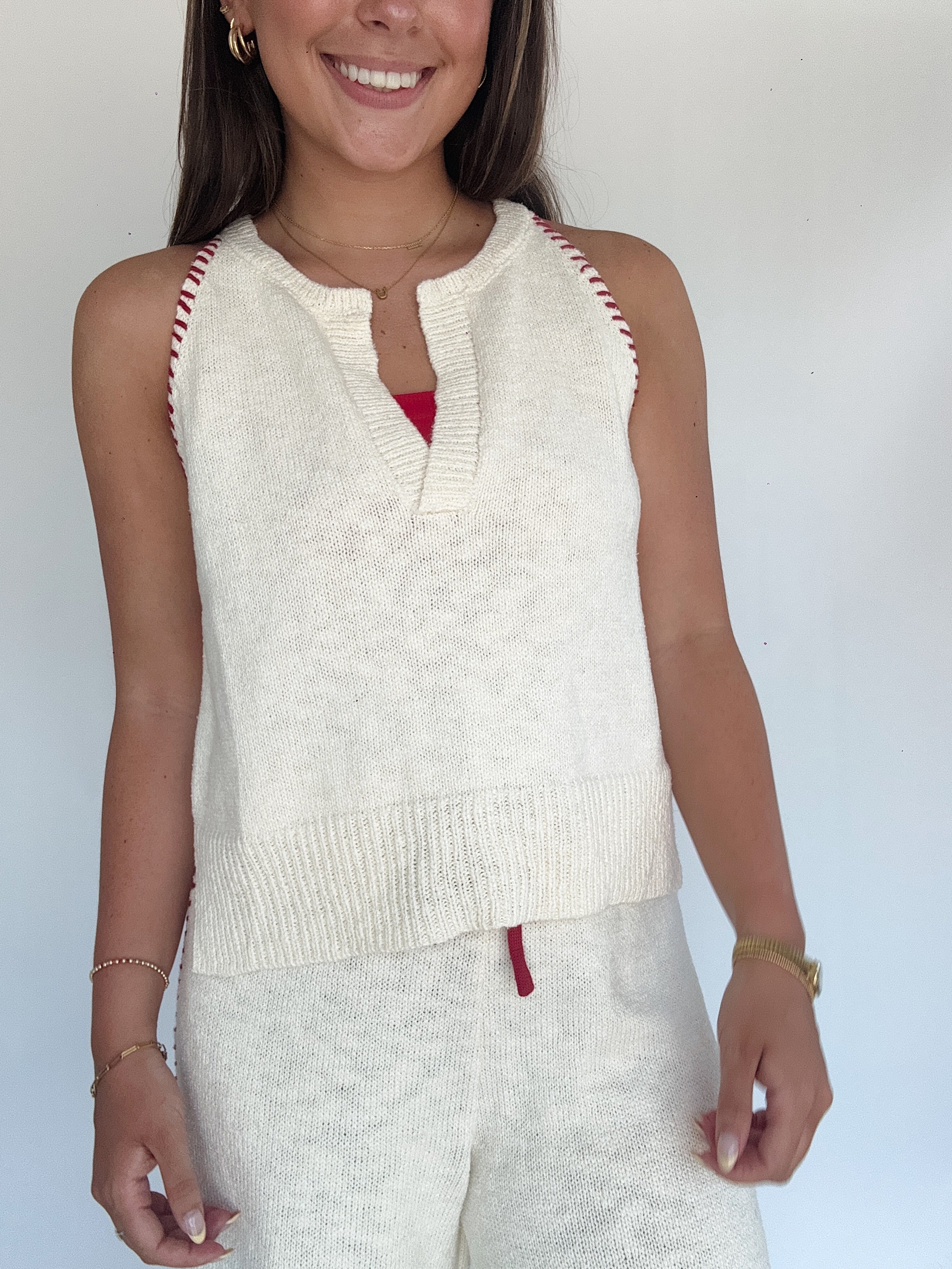 Adaline Stitched Knit Top Front