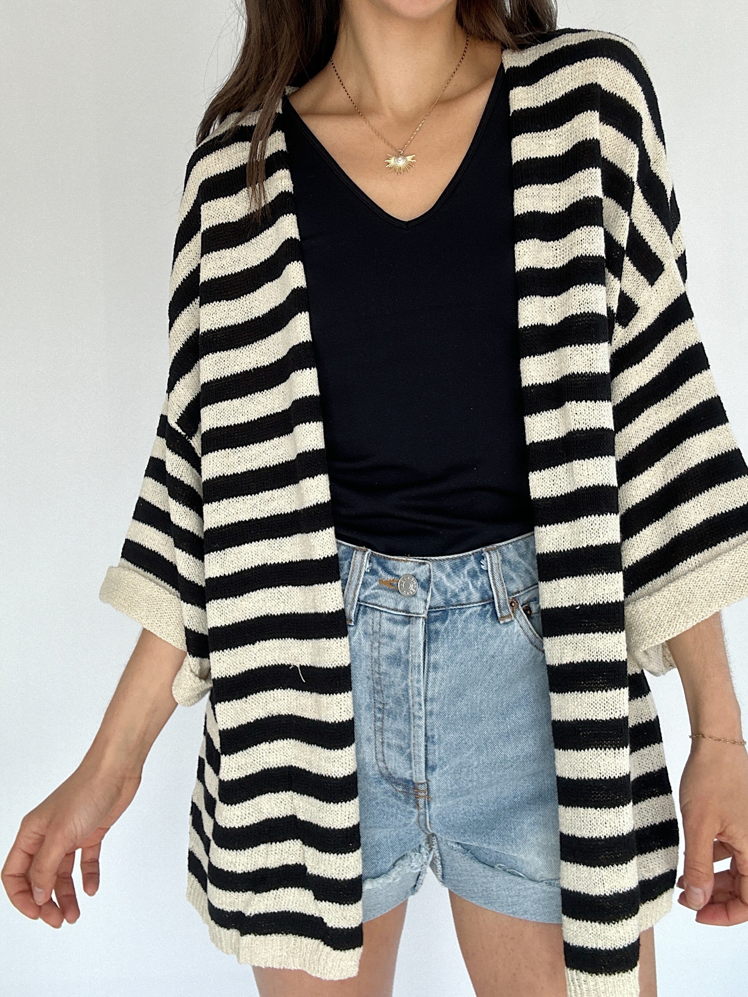 All Around Me Striped Cardigan Front