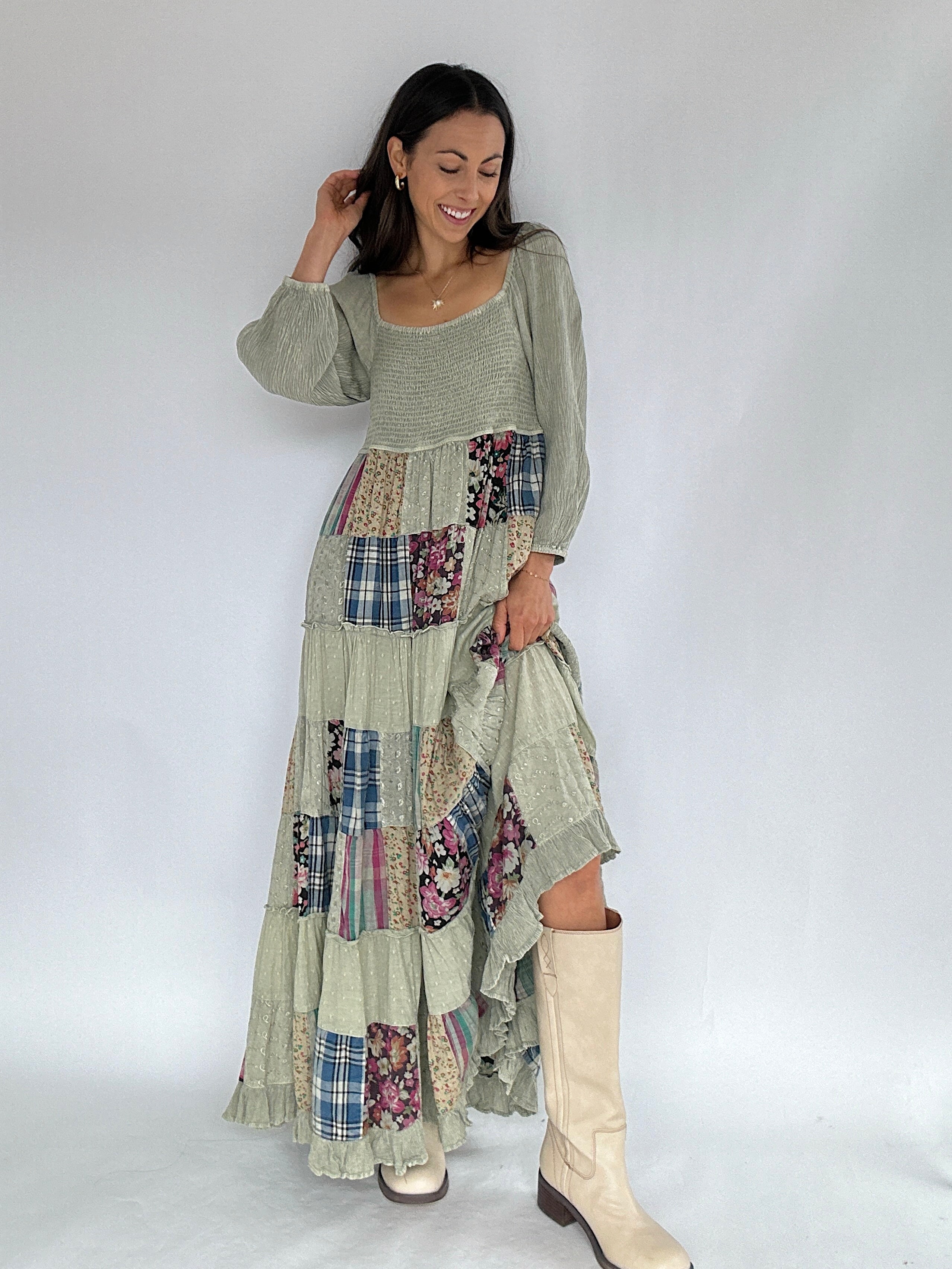 All For Something Patchwork Maxi Dress Front