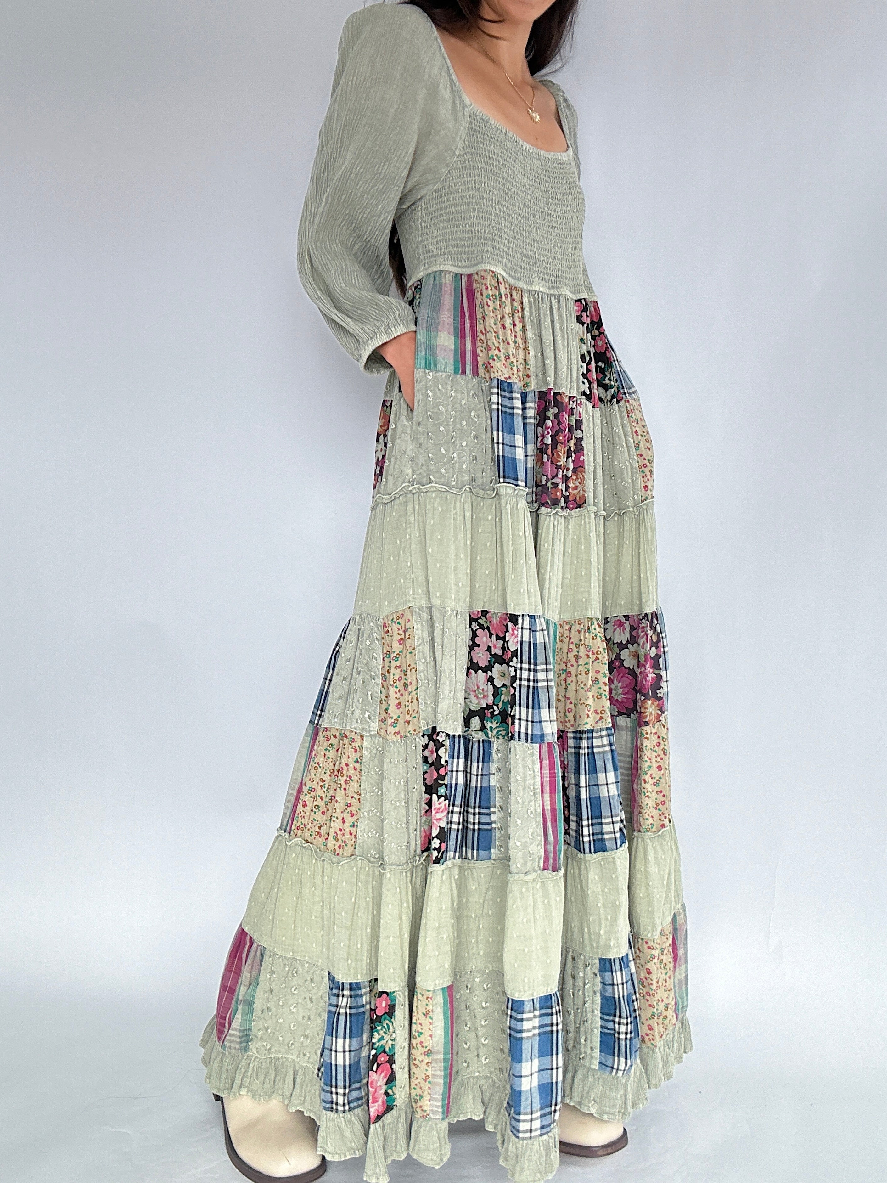 All For Something Patchwork Maxi Dress Pocket