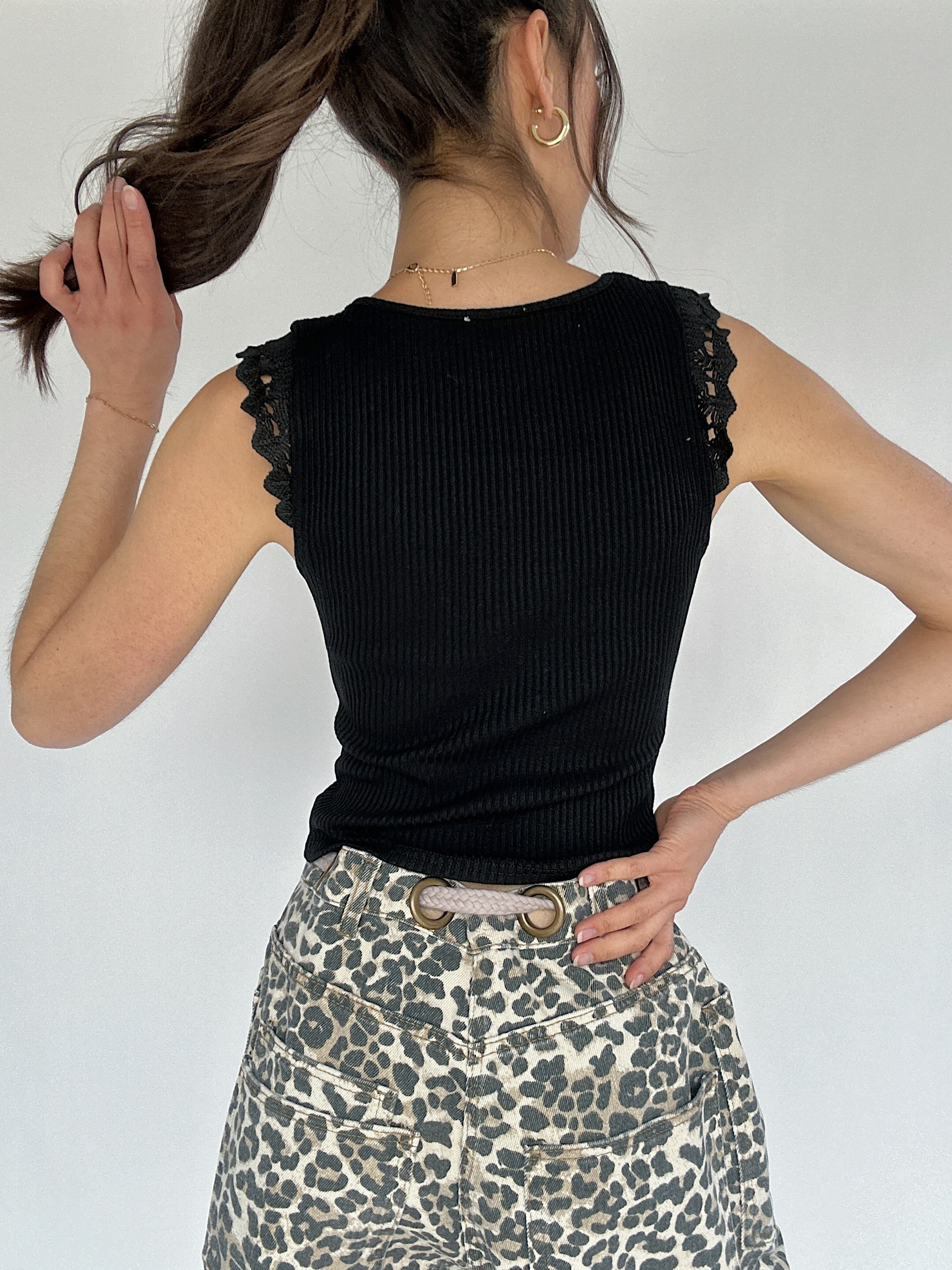 Allie Ribbed Knit Tank Black Back