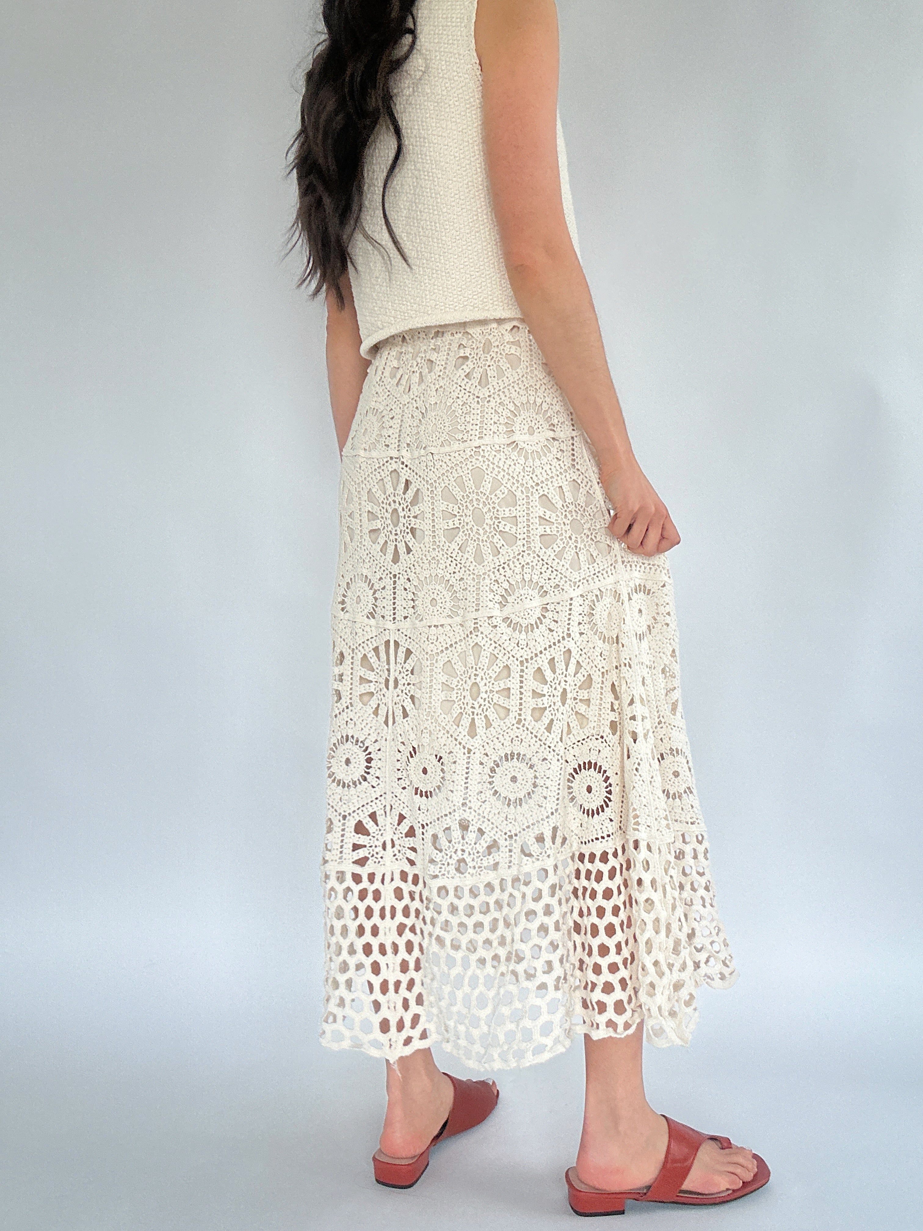 Along The Bay Crochet Maxi Skirt Back
