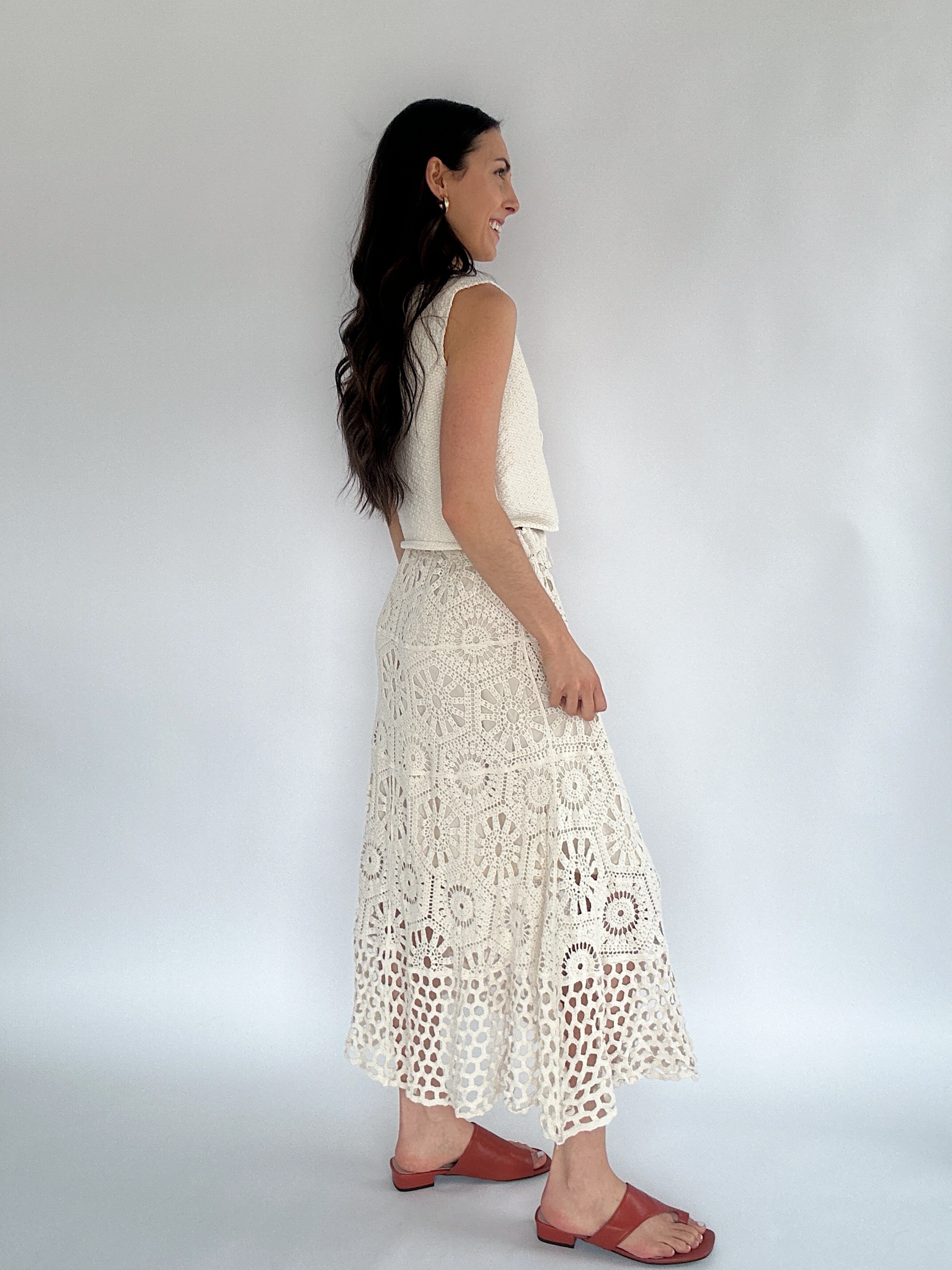 Along The Bay Crochet Maxi Skirt Side