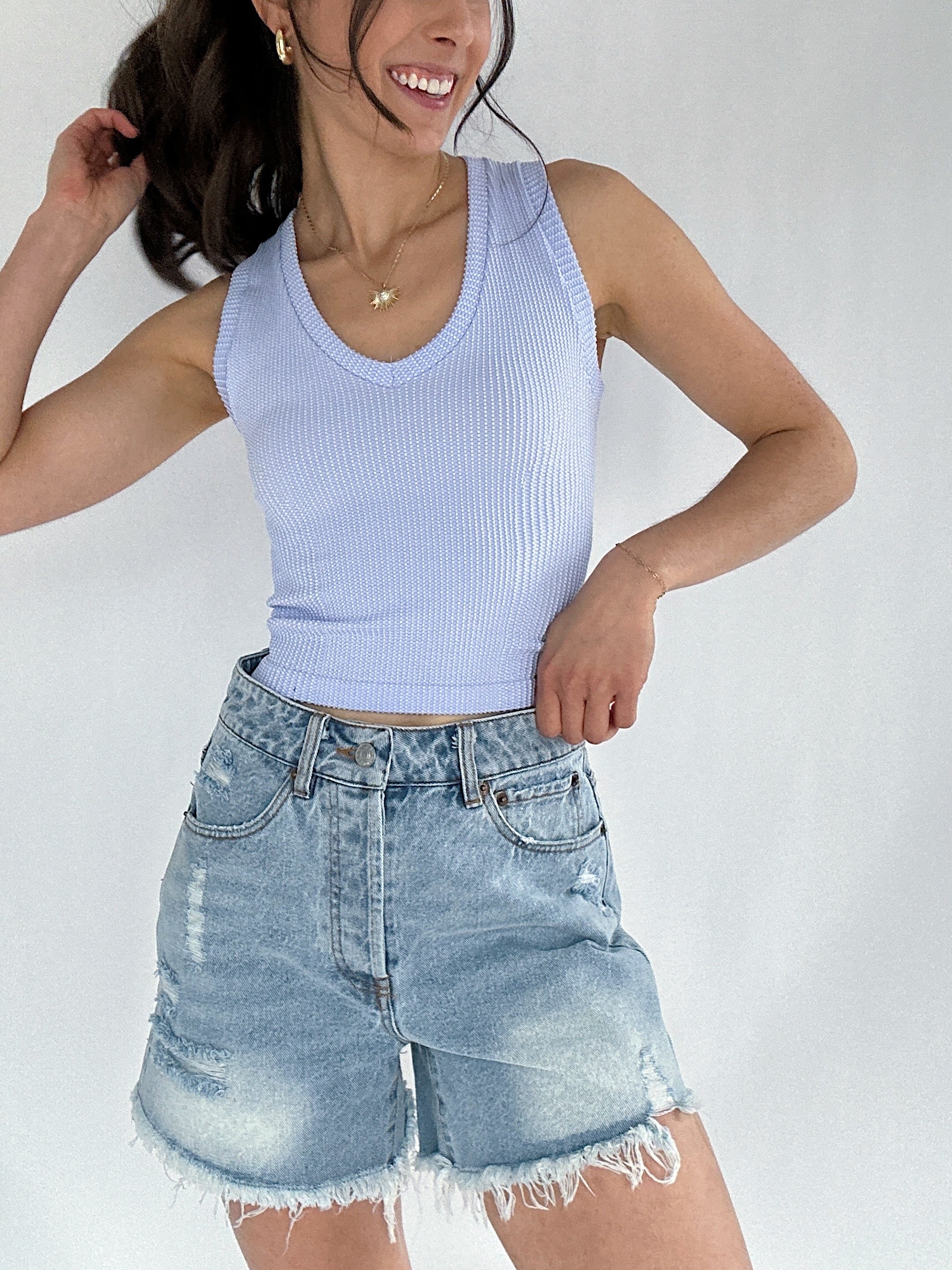 Anna Ribbed Tank Lavender Sky