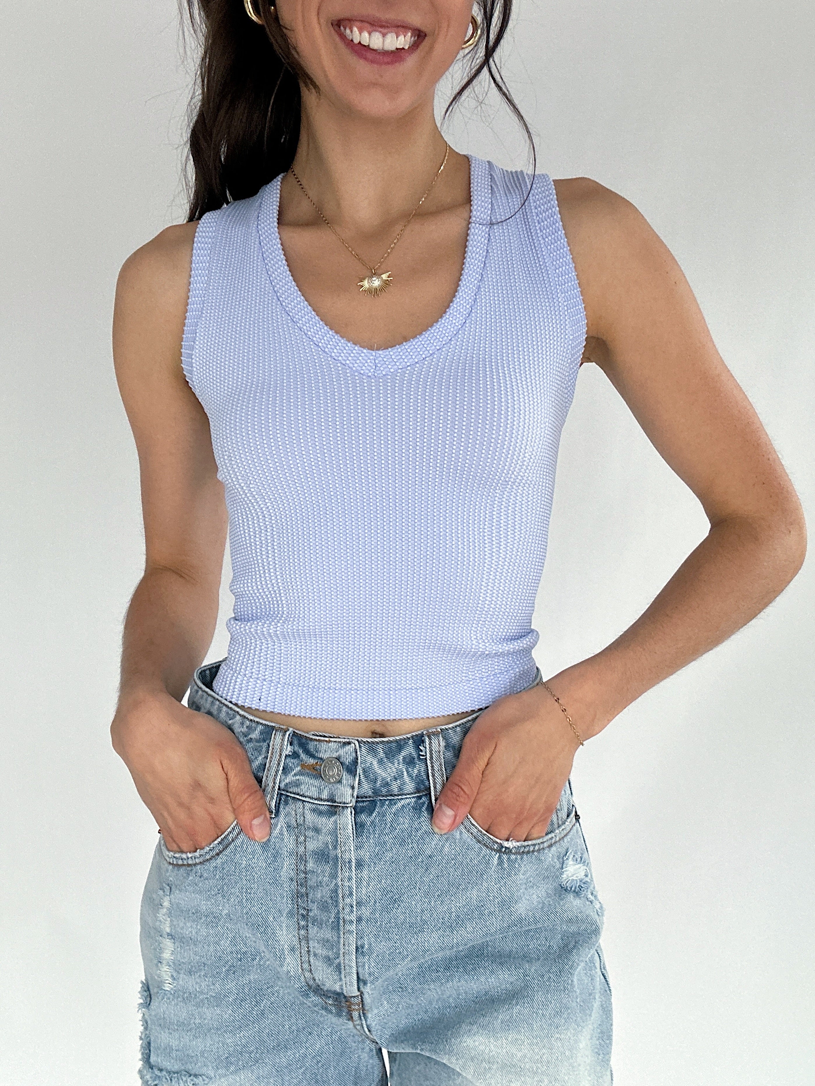 Anna Ribbed Tank Lavender Sky Front
