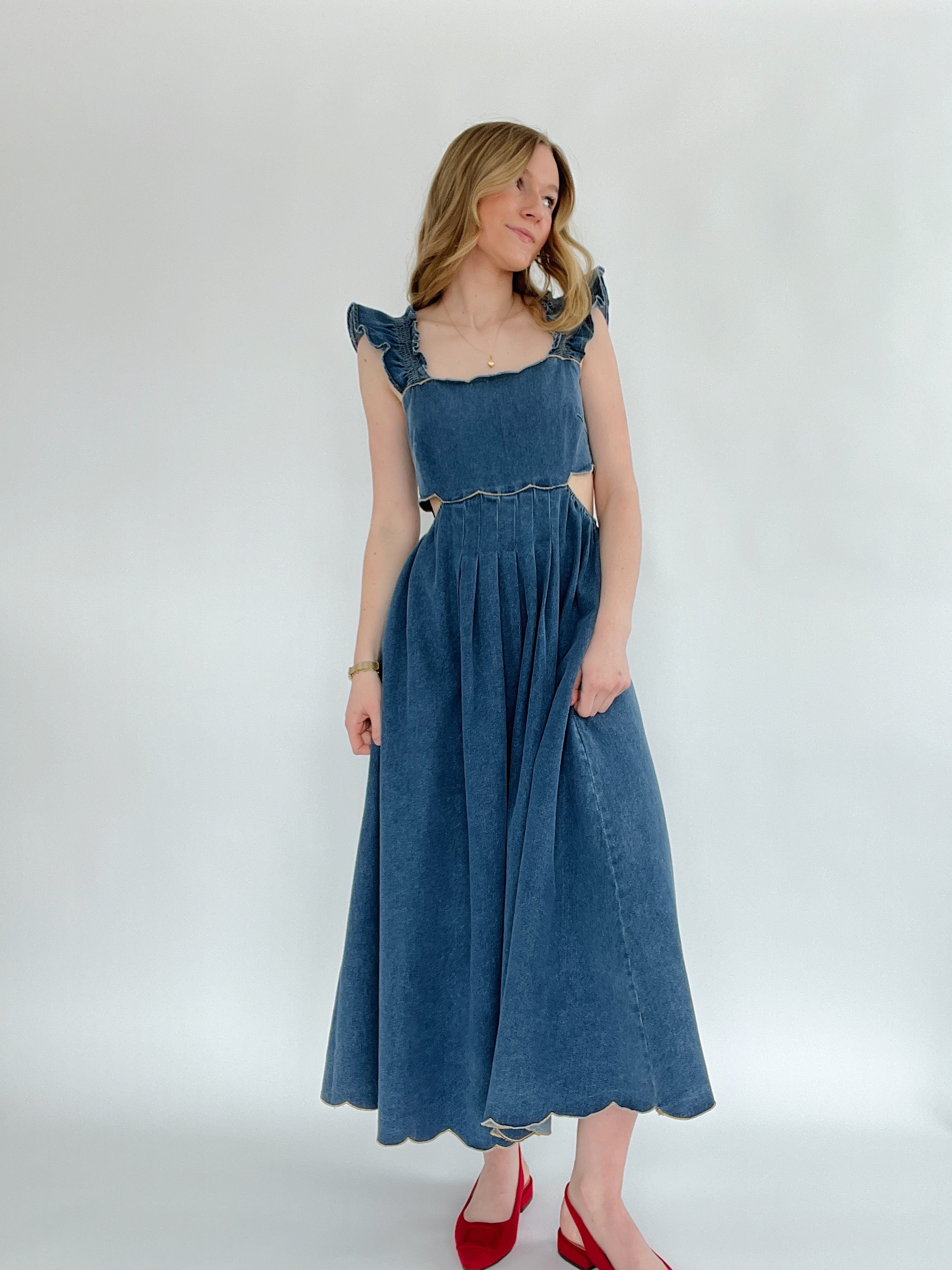 Ashton Denim Midi Dress Front