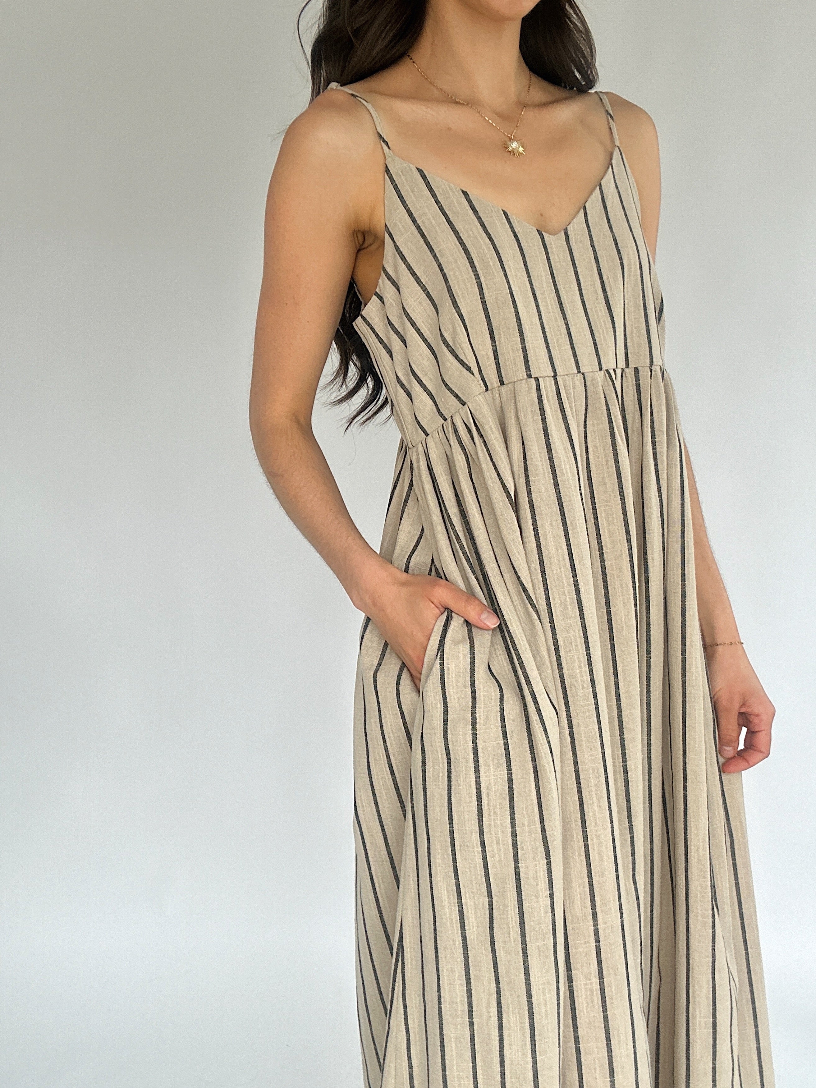 Avery Striped Maxi Dress Pockets