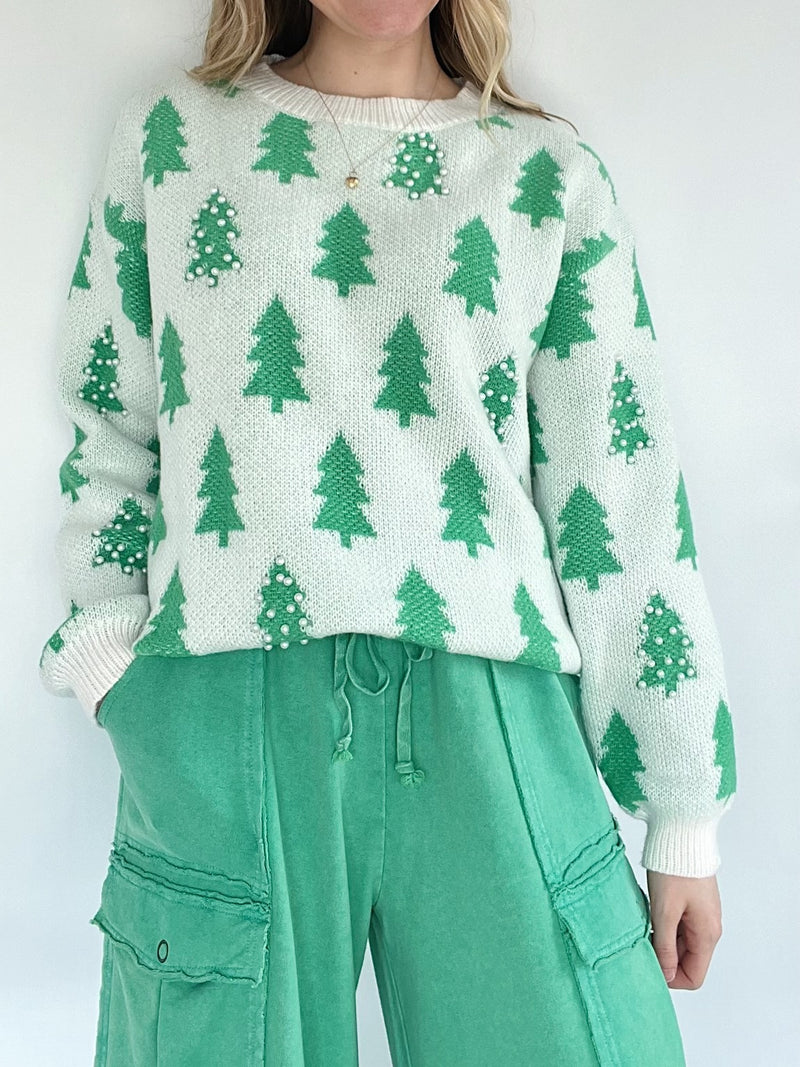 Pearled Christmas Tree Sweater