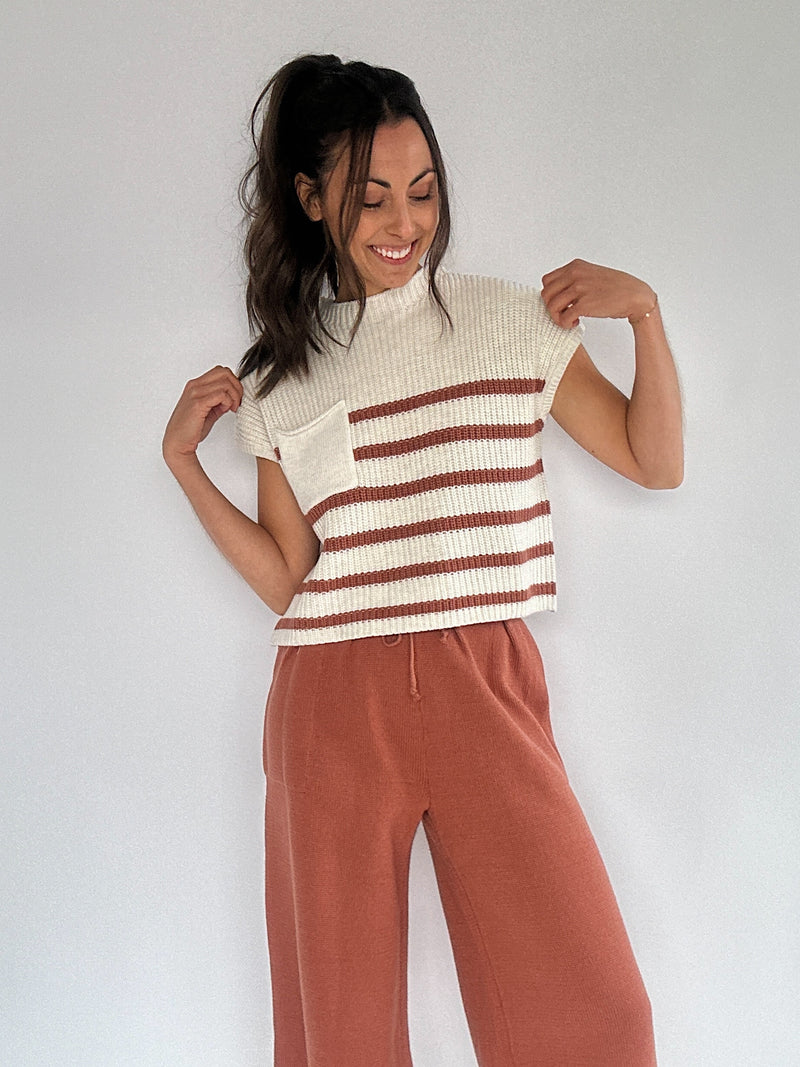 Stay Around Striped Knit Top - Clay