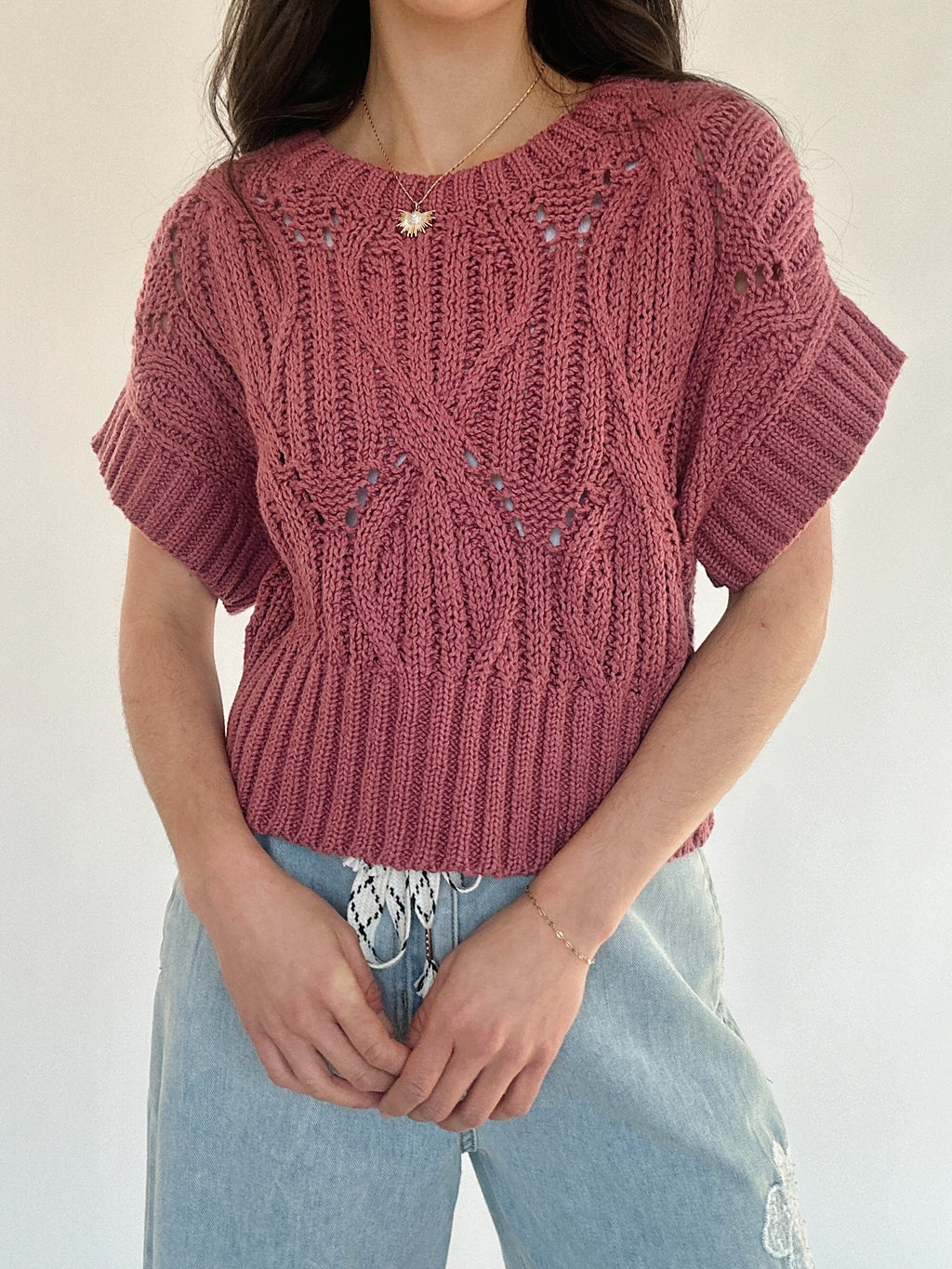 Cali Short Sleeve Sweater - Dark Mauve