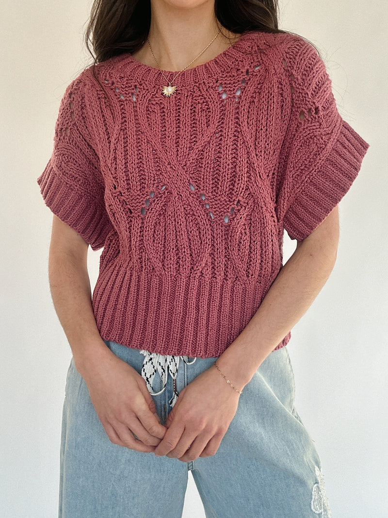 Cali Short Sleeve Sweater - Dark Mauve