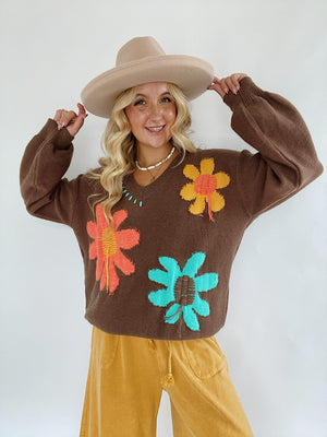 Wait A Sec Floral Sweater - Brown