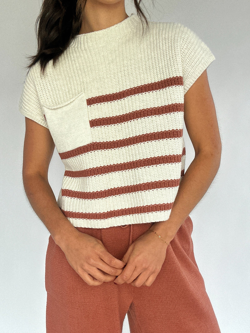 Stay Around Striped Knit Top - Clay