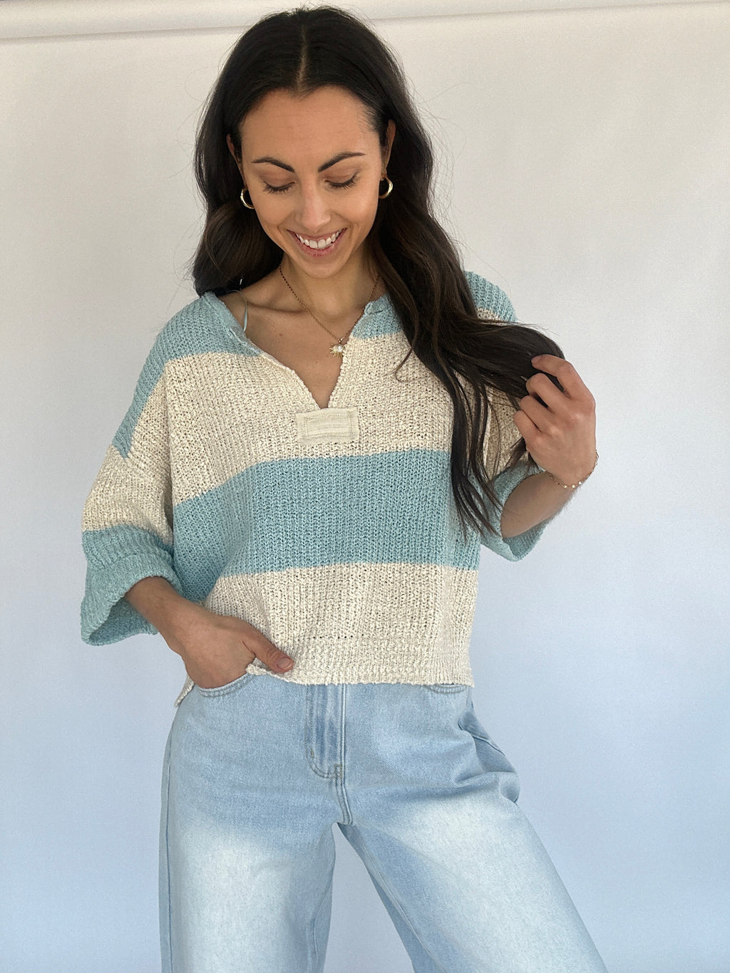 Alina Knit Top - Mint Blue