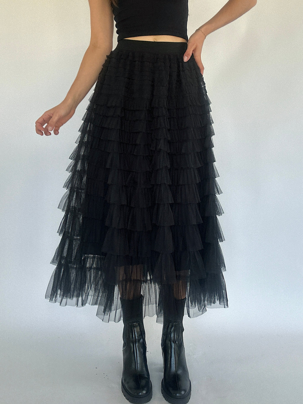 Joyful Tiered Tulle Skirt - Black