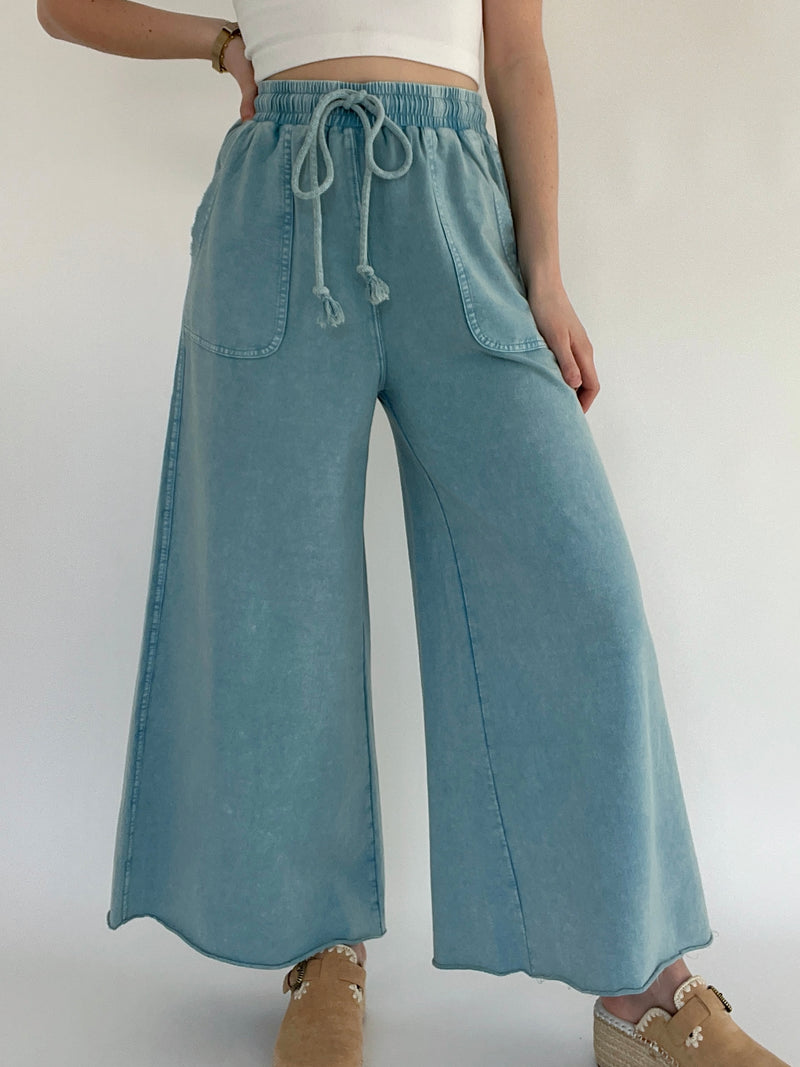 Back Seat Driver Wide Leg Pants - Soft Teal