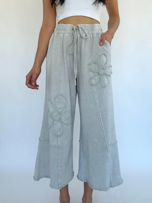 Flower Lane Wide Leg Pants - Stone