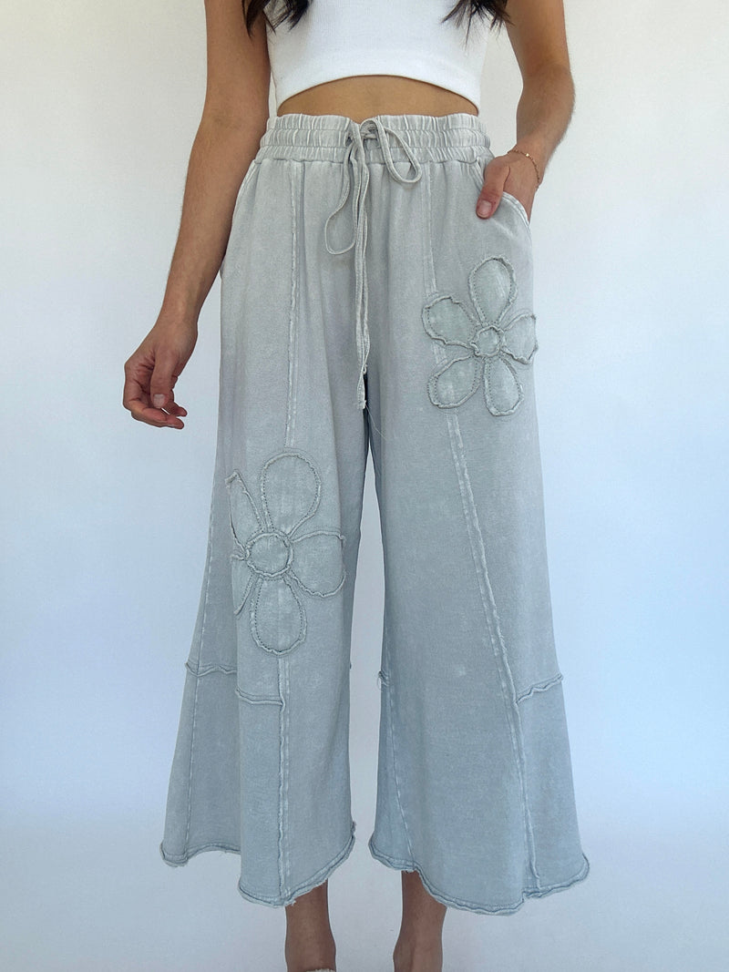 Flower Lane Wide Leg Pants - Stone