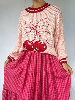 Cherry Ribbon Knit Sweater