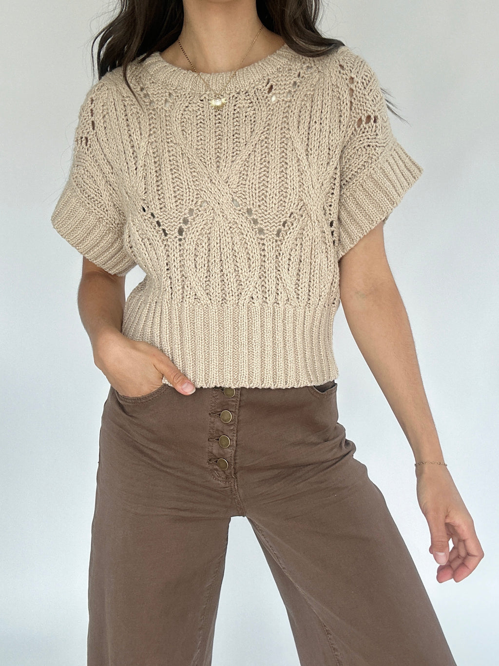 Cali Short Sleeve Sweater - Taupe