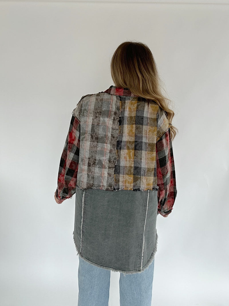 Going There Plaid And Denim Top