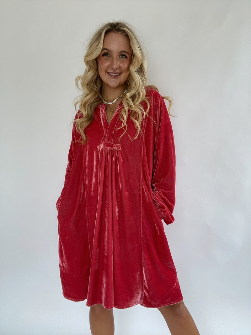 Heaven Sent Velvet Tunic Dress - Coral