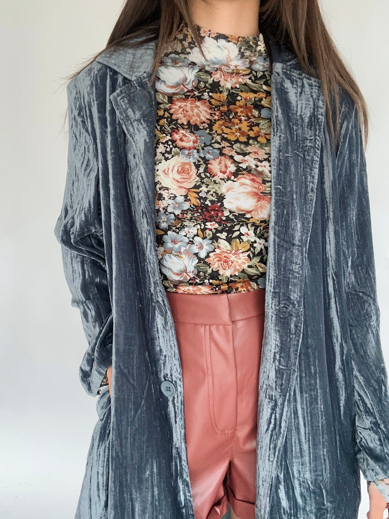 Moon City Velvet Coat - Blue Grey