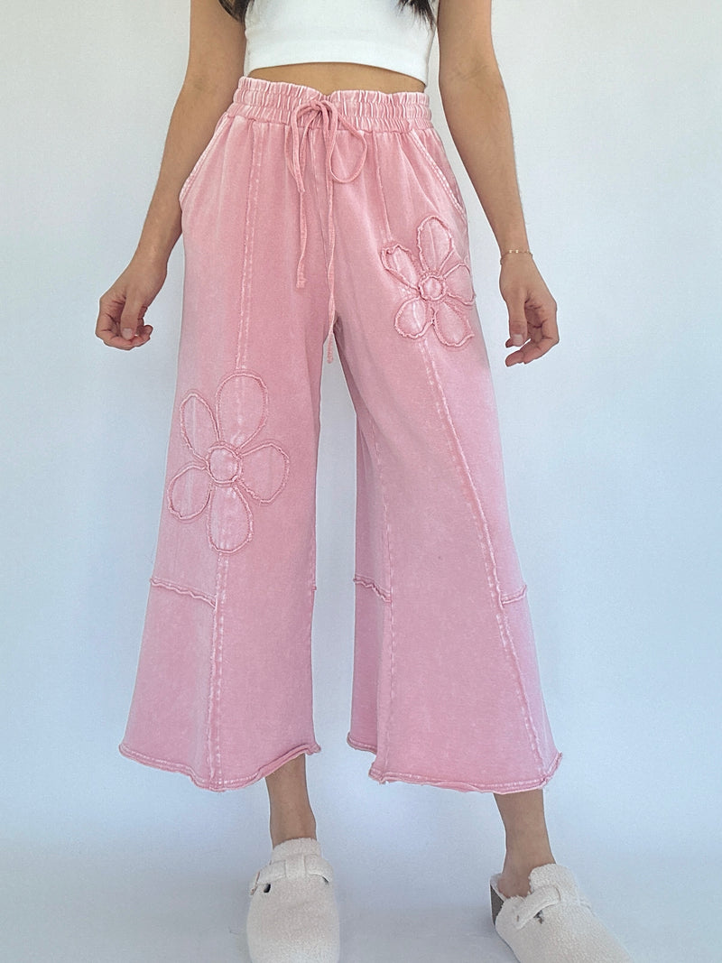 Flower Lane Wide Leg Pants - Rose