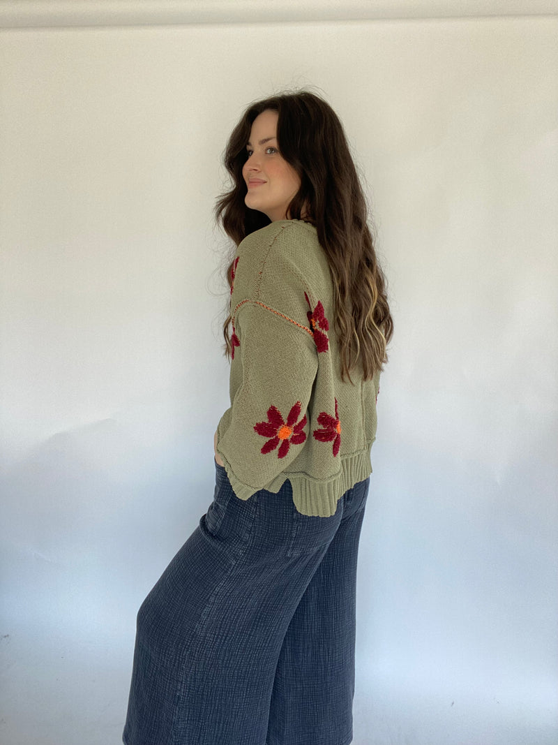 Caught Your Eye Daisy Sweater - Olive