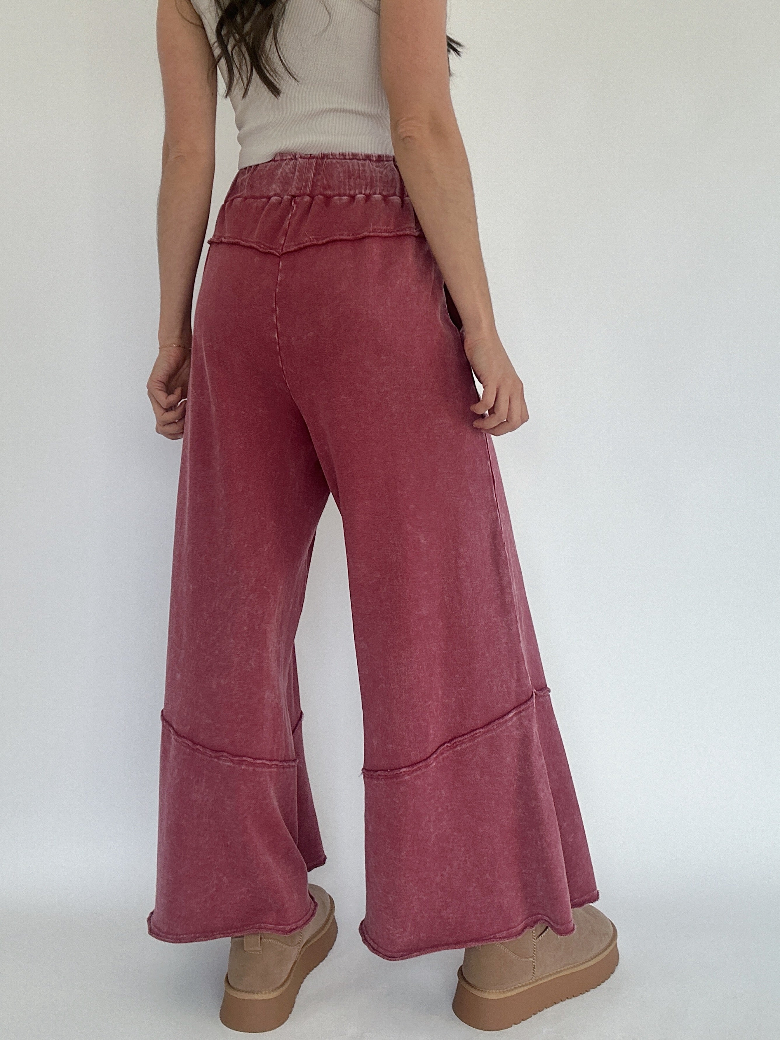 Back Road Wide Leg Pants Berry Back