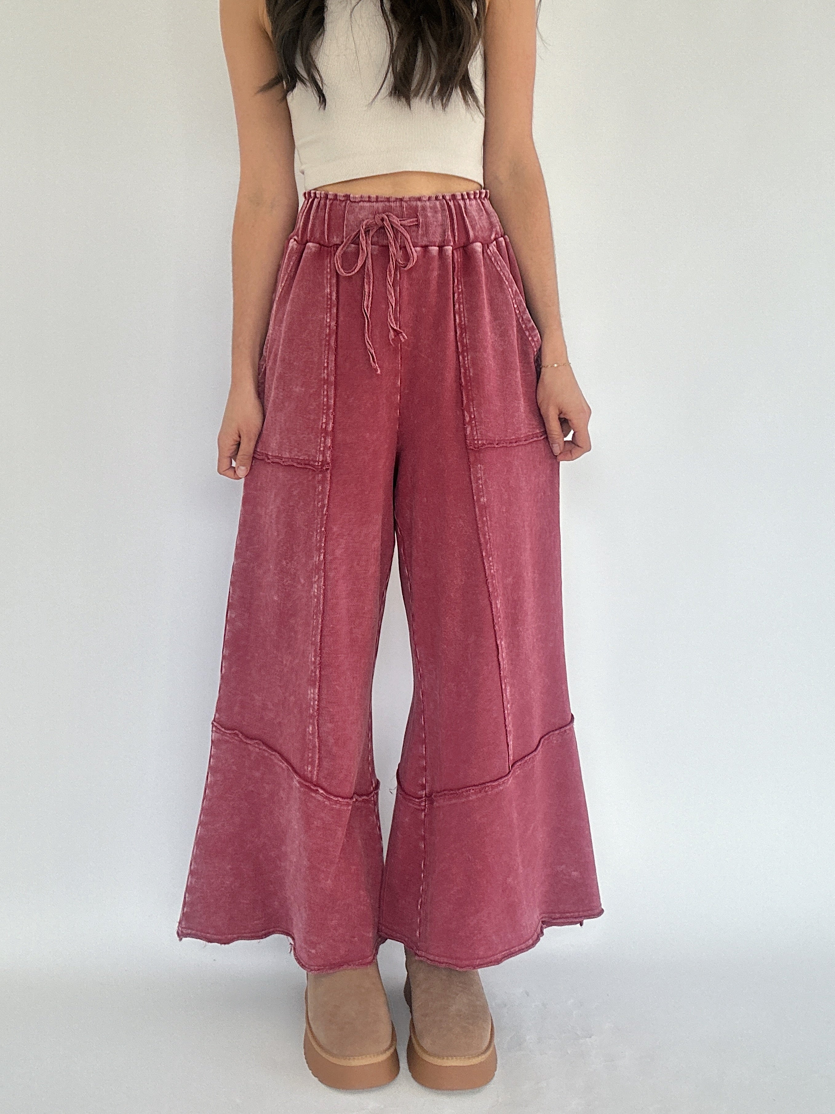 Back Road Wide Leg Pants Berry Front