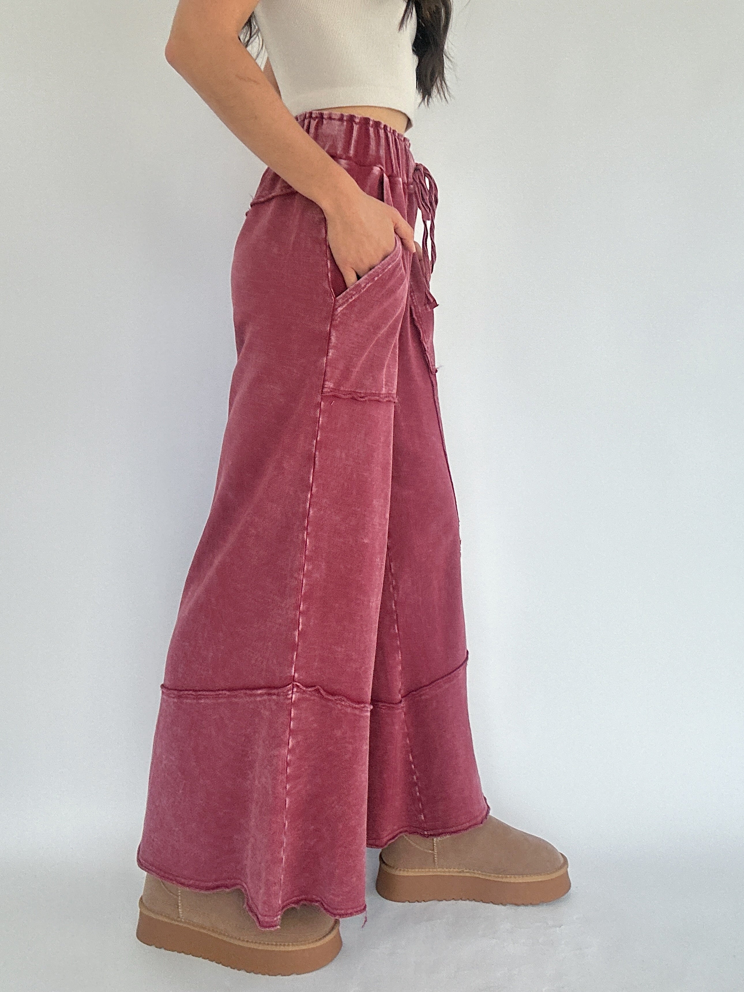 Back Road Wide Leg Pants Berry Side