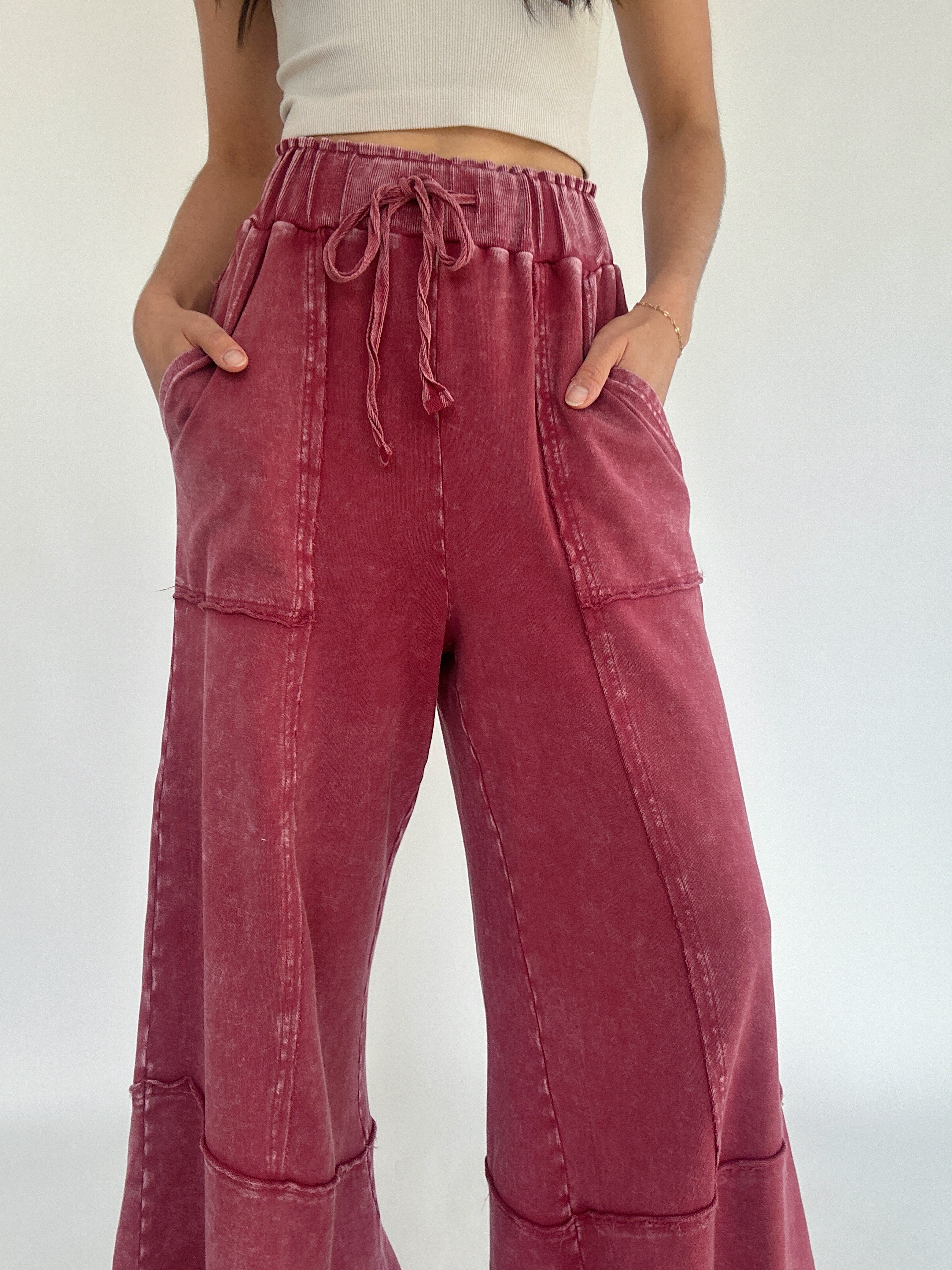 Back Road Wide Leg Pants Berry Top