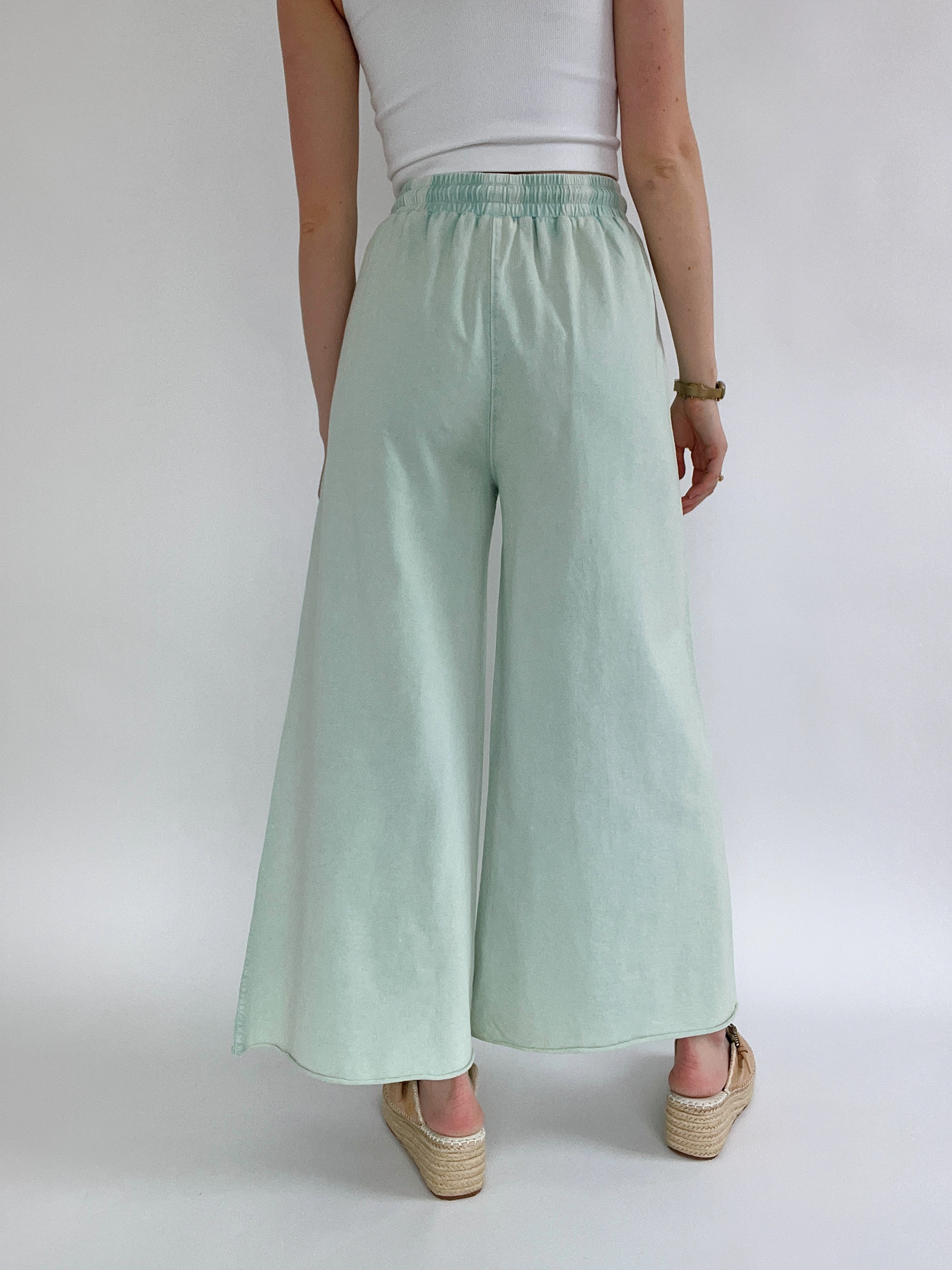 Back Seat Driver Wide Leg Pants Mint Cream Back