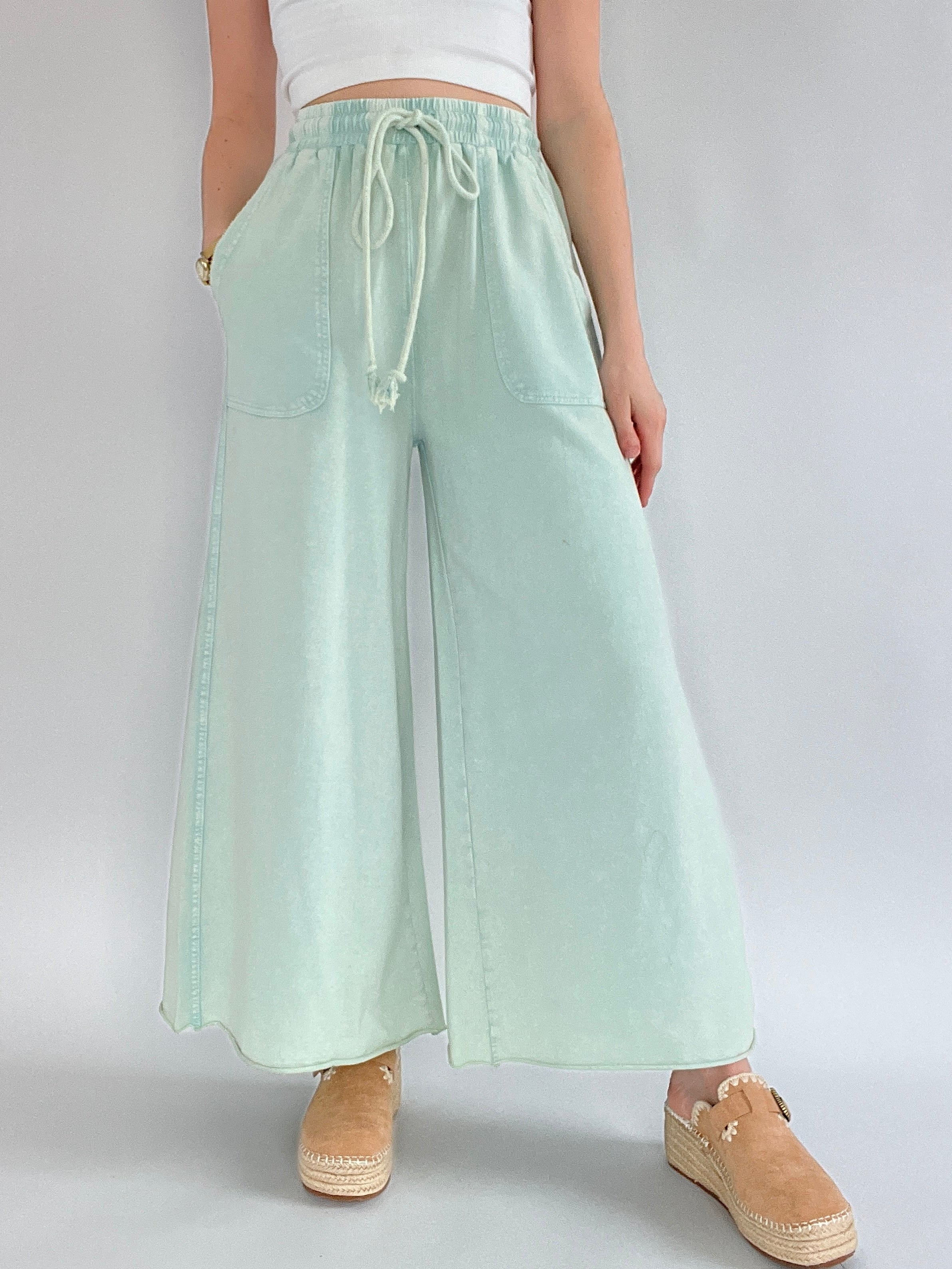Back Seat Driver Wide Leg Pants Mint Cream Front