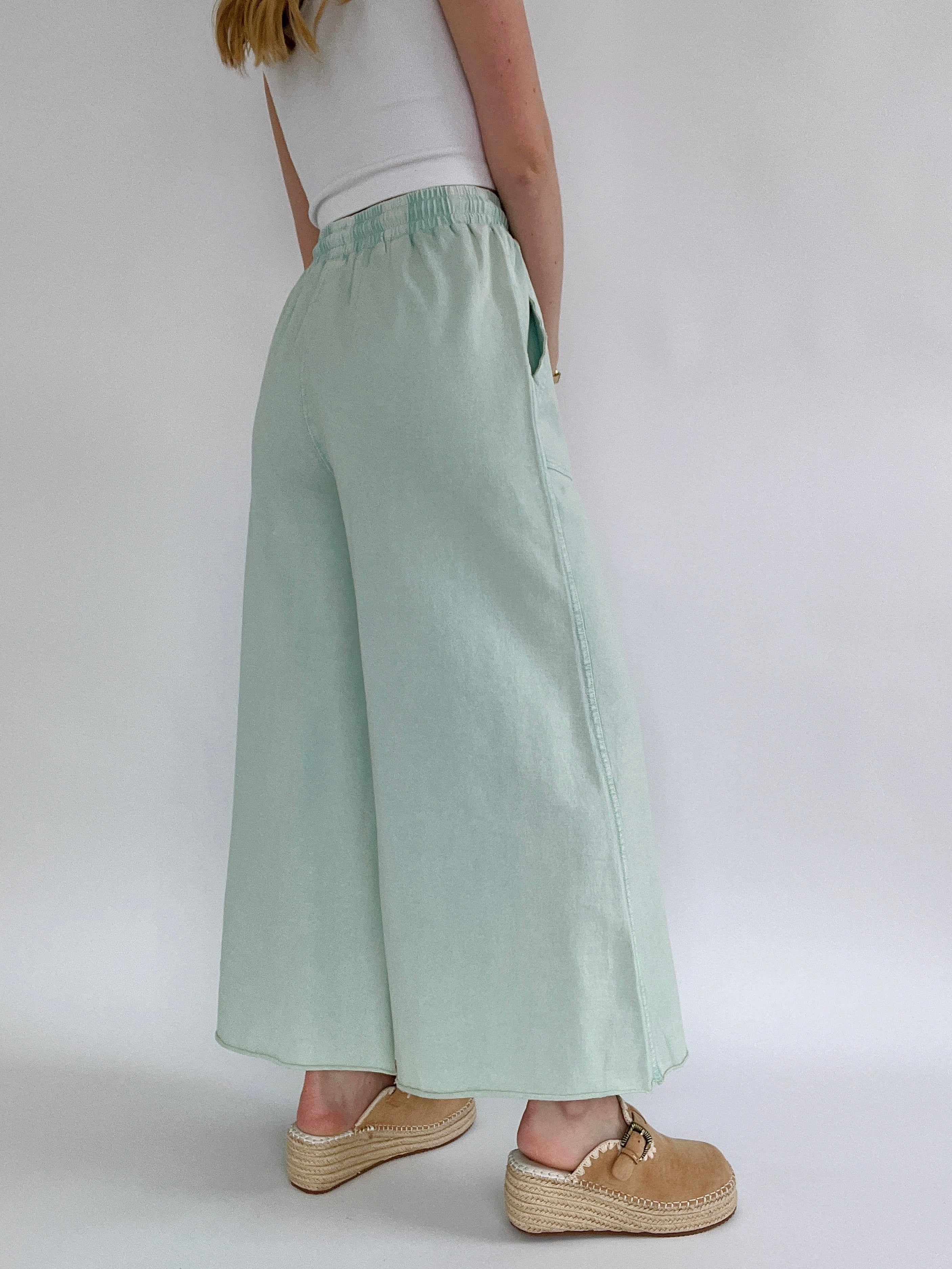 Back Seat Driver Wide Leg Pants Mint Cream Side