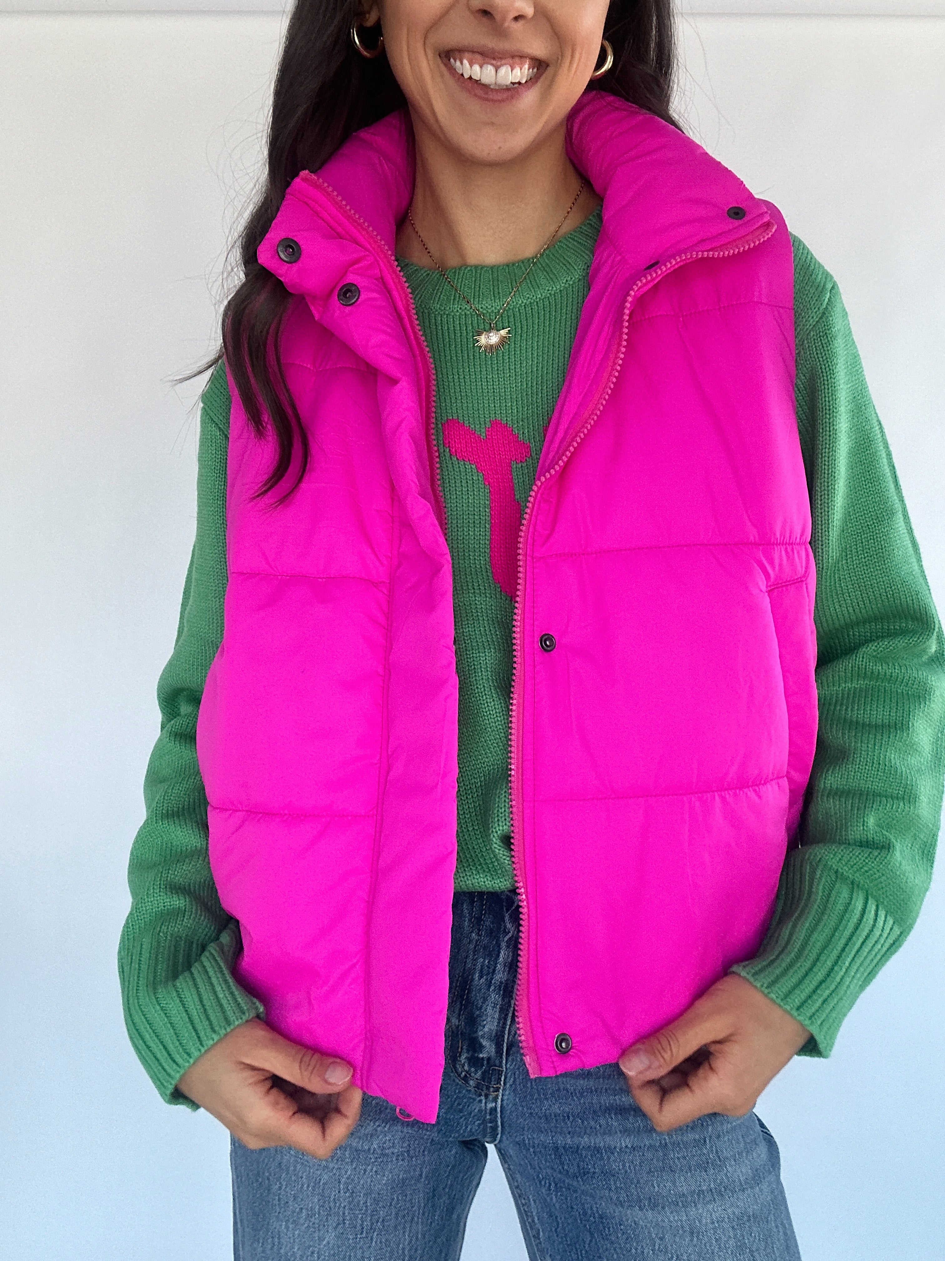 Hot pink puffer vest