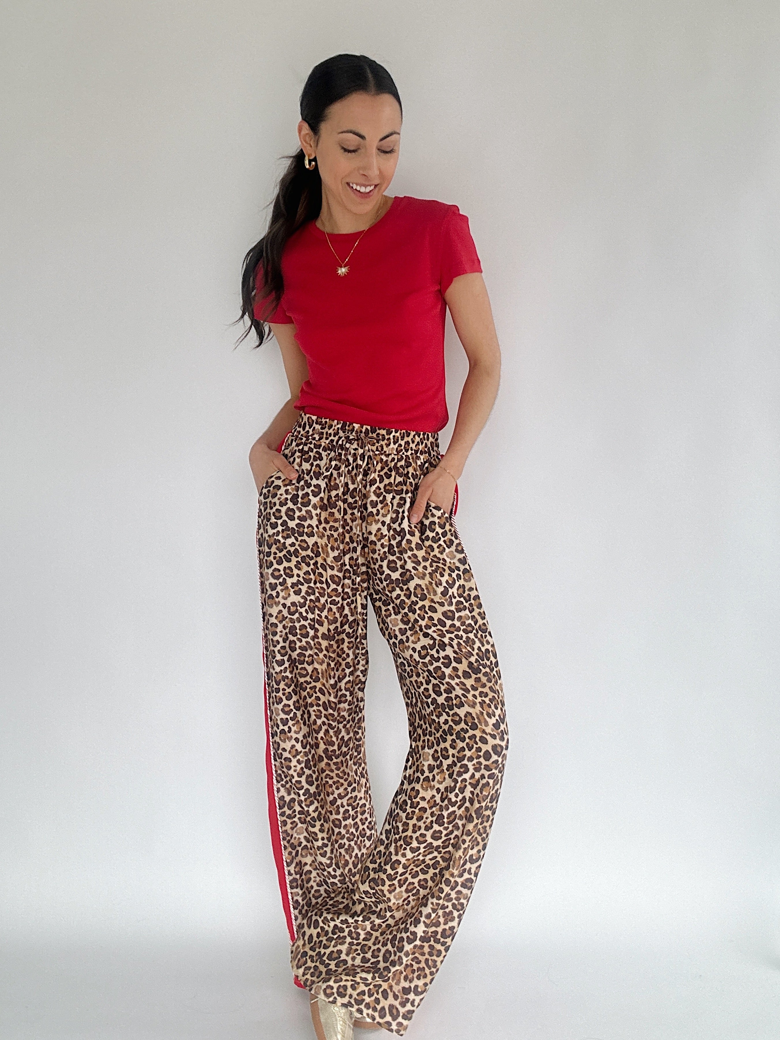 Better Than Basic Tee Red With Leopard Pants