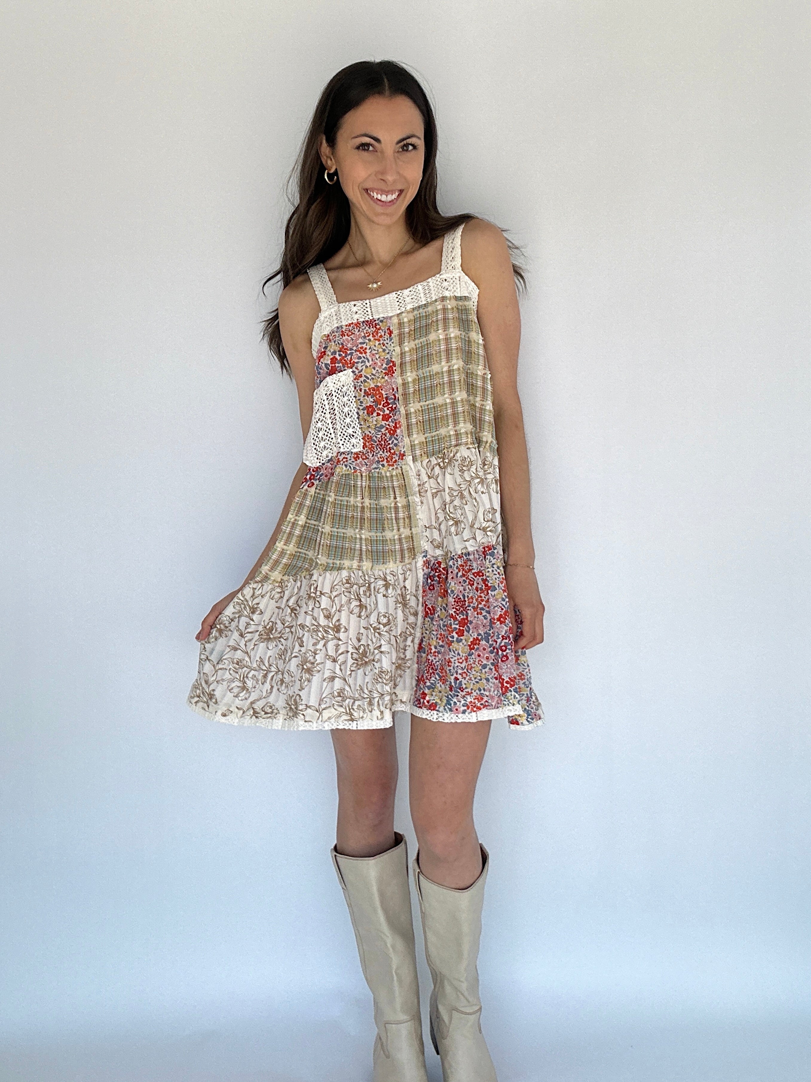 Beyond Me Patchwork Mini Dress