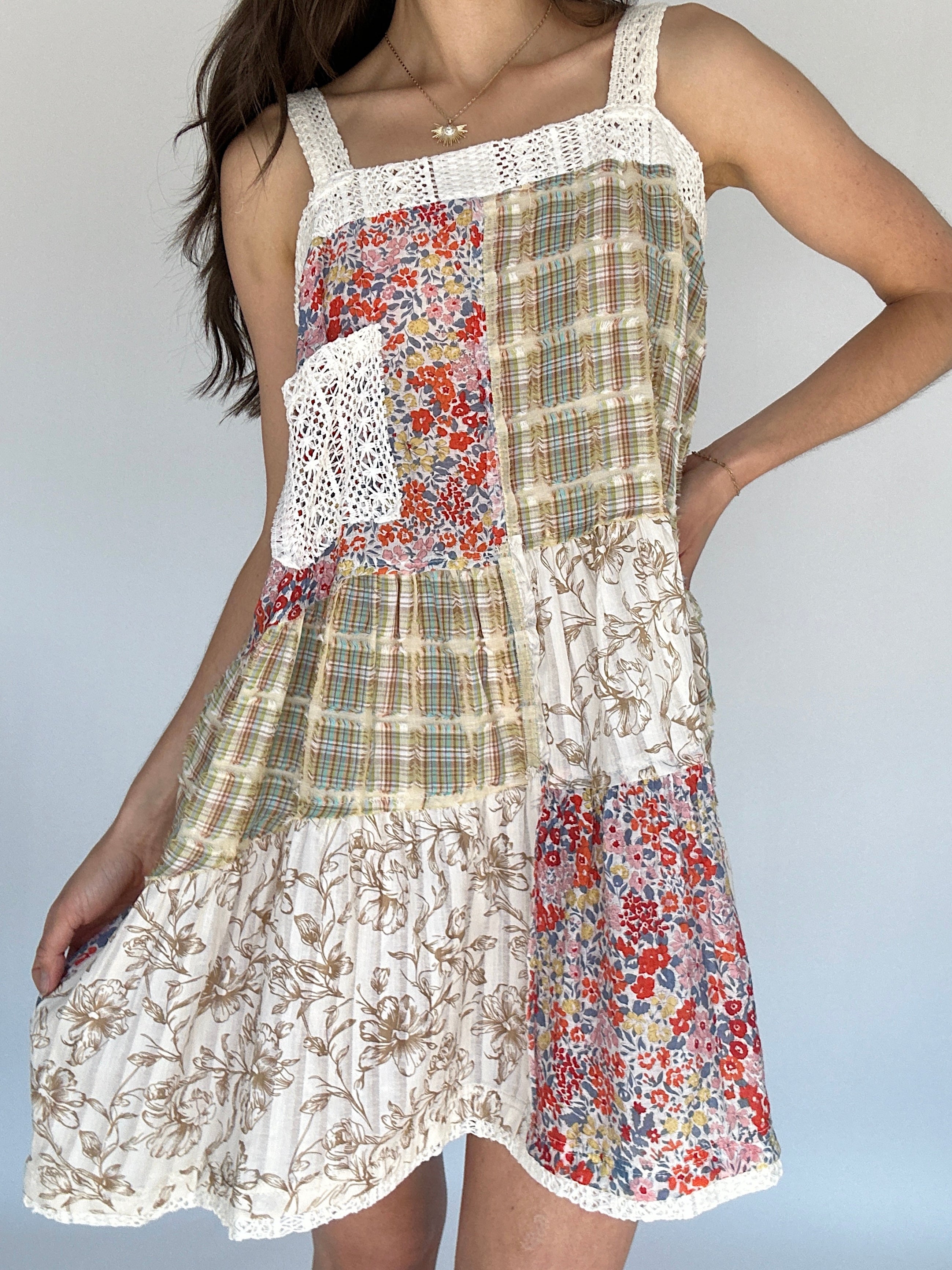 Beyond Me Patchwork Mini Dress Front