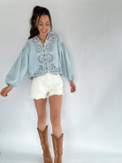 Boston Denim Eyelet Top