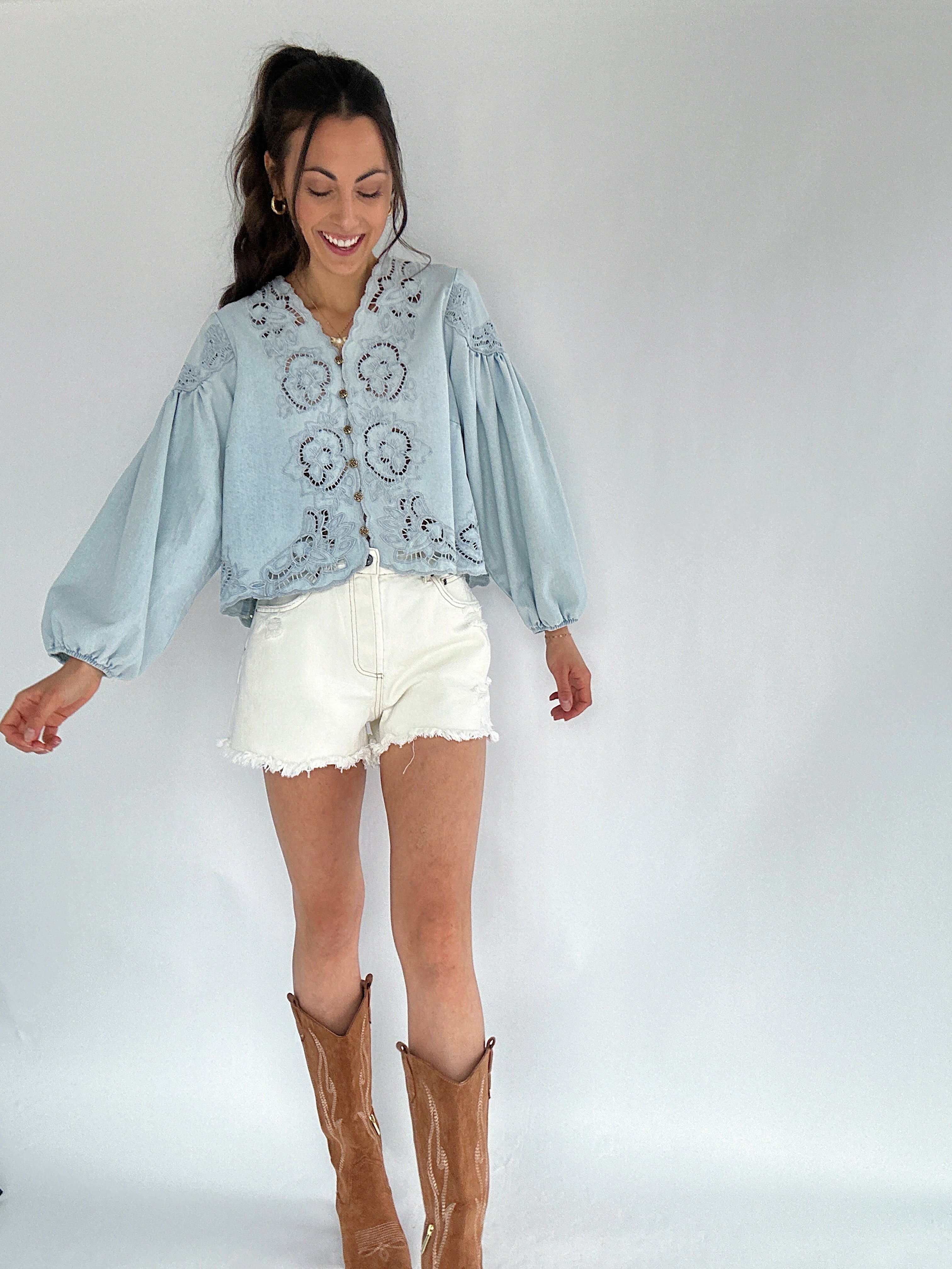 Boston Denim Eyelet Top
