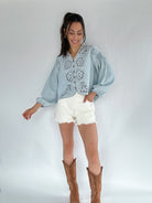 Boston Denim Eyelet Top