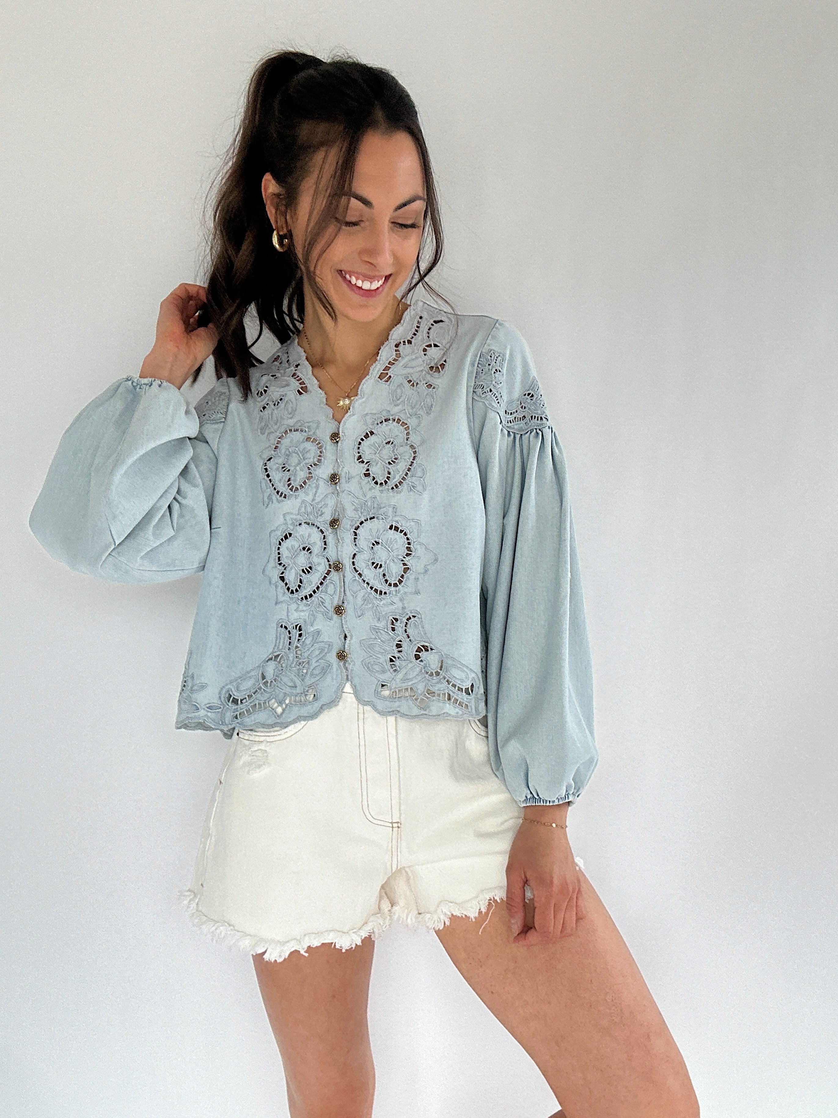 Boston Denim Eyelet Top Front