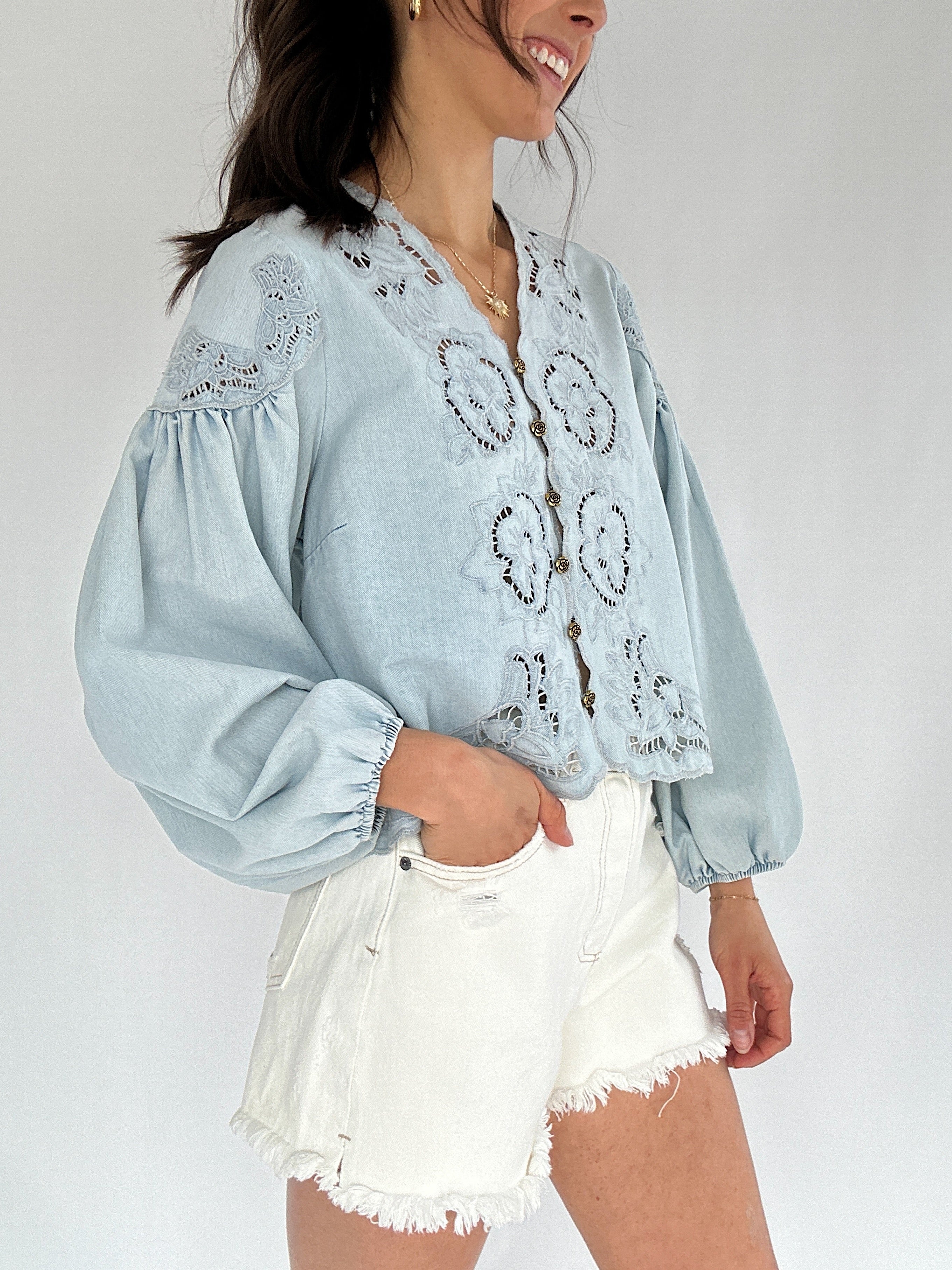 Boston Denim Eyelet Top Side