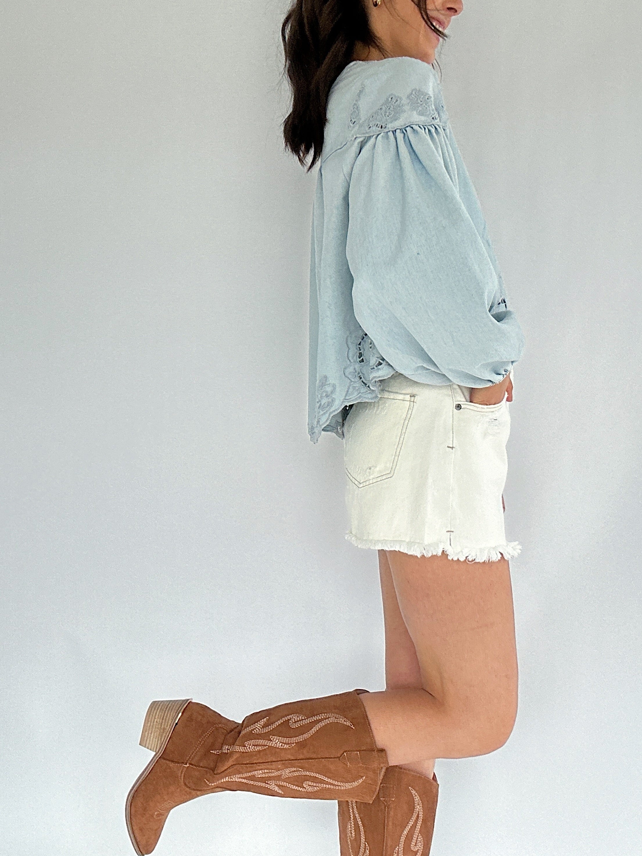 Boston Denim Eyelet Top Side