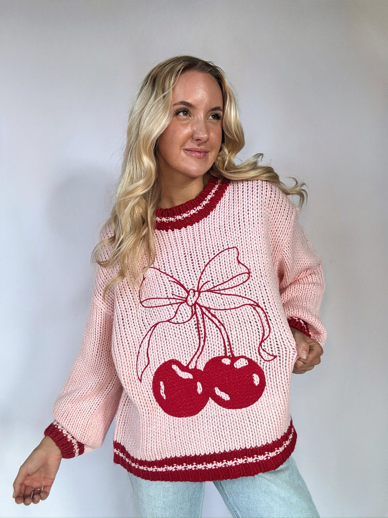 Cherry Ribbon Knit Sweater